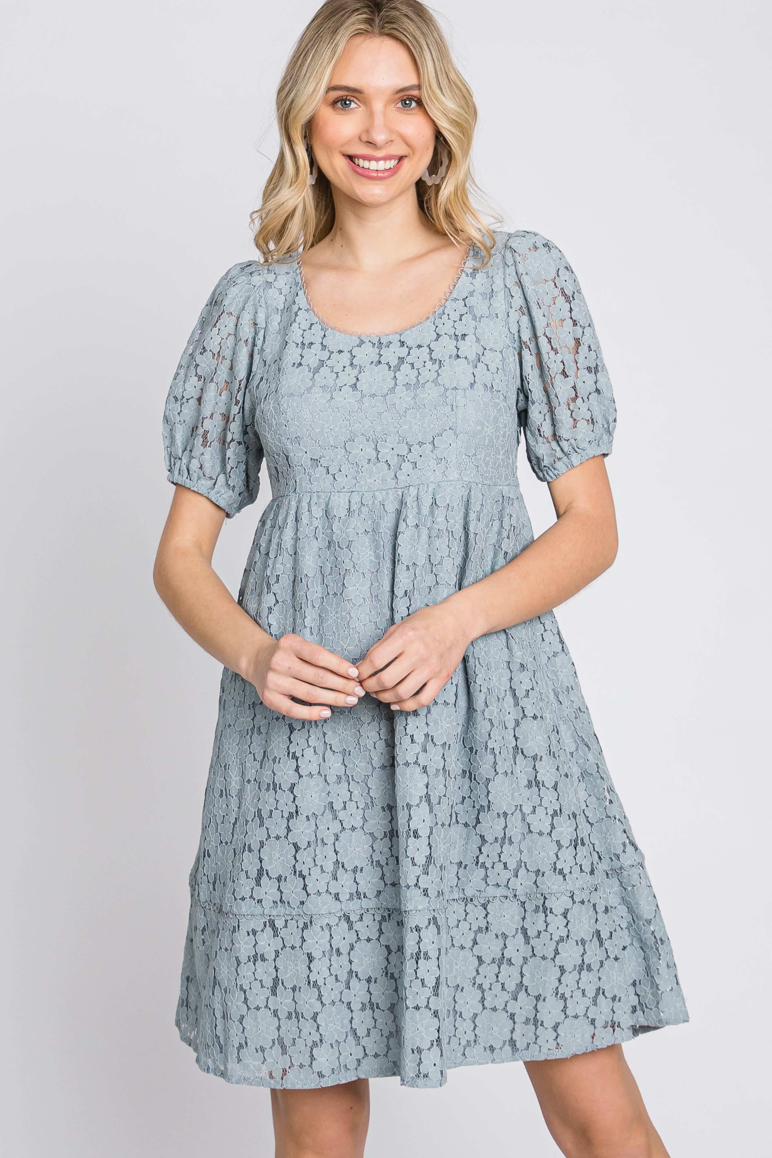 Blue Floral Lace Short Sleeve Dress sold by Pinkblush