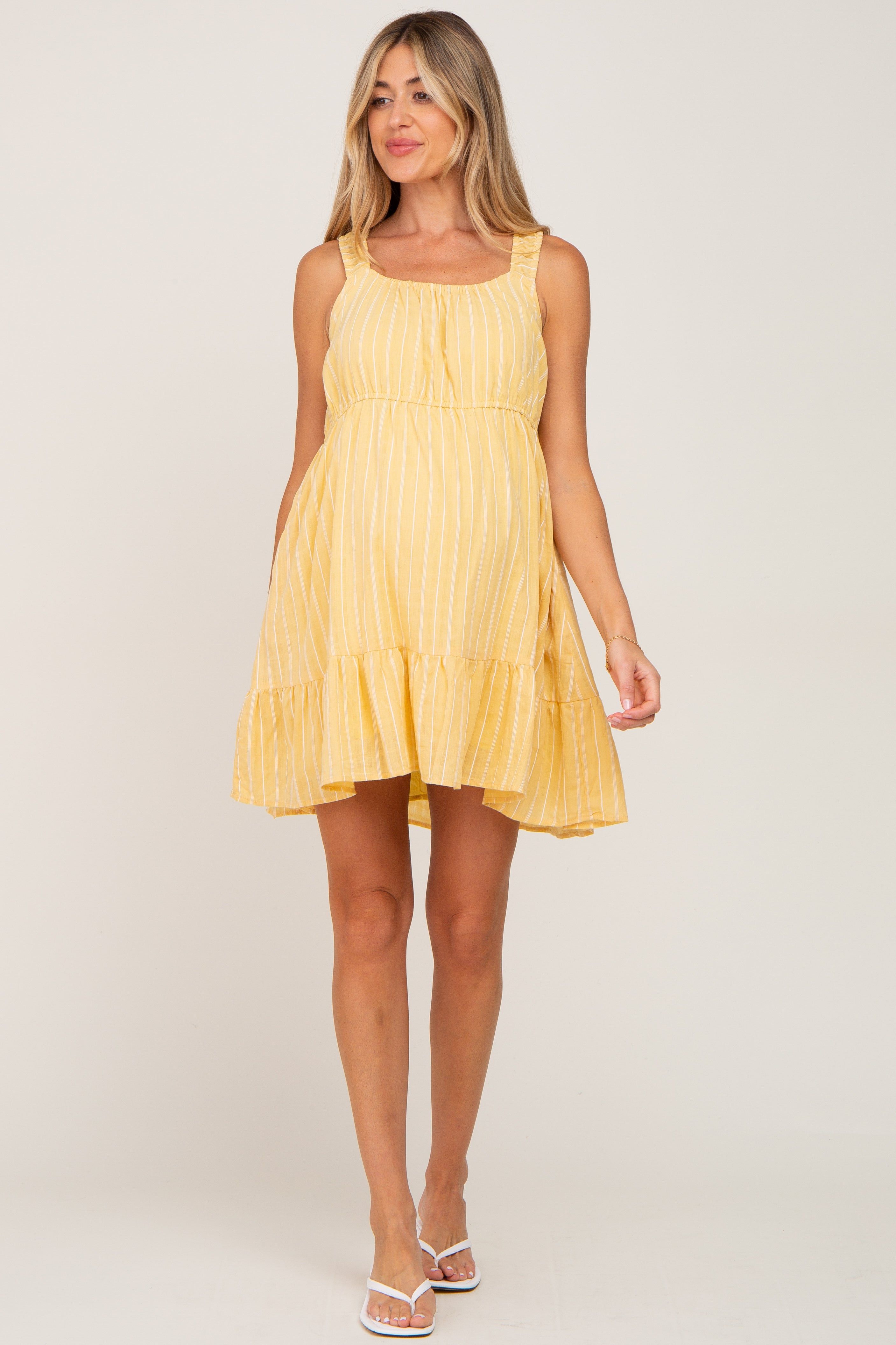 Yellow Striped Sleeveless Ruffle Maternity Dress sold by Pinkblush product image thumbnail 4
