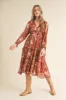 Brown Floral Chiffon Ruffle Tiered Maternity Midi Dress sold by Pinkblush