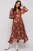 Brown Floral Chiffon Ruffle Tiered Maternity Midi Dress sold by Pinkblush