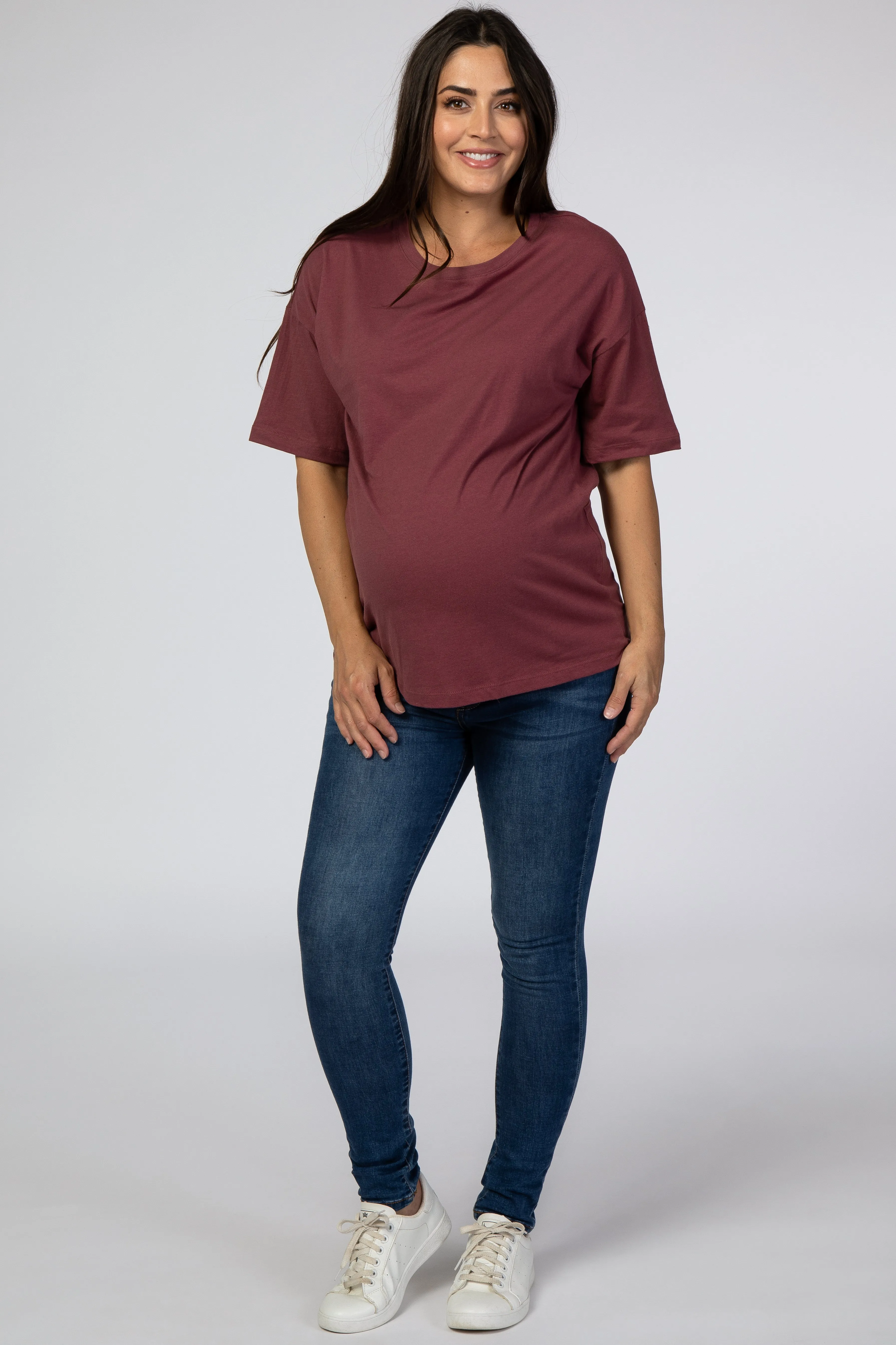 Burgundy Basic Short Sleeve Maternity Tee sold by Pinkblush product image thumbnail 4