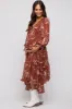 Brown Floral Chiffon Ruffle Tiered Maternity Midi Dress sold by Pinkblush