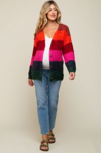 Multicolor Front Button Open Knit Maternity Cardigan sold by Pinkblush
