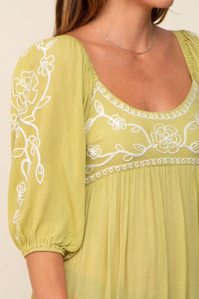 Green 3/4 Sleeve Embroidered Maxi Dress sold by Pinkblush product image thumbnail 4