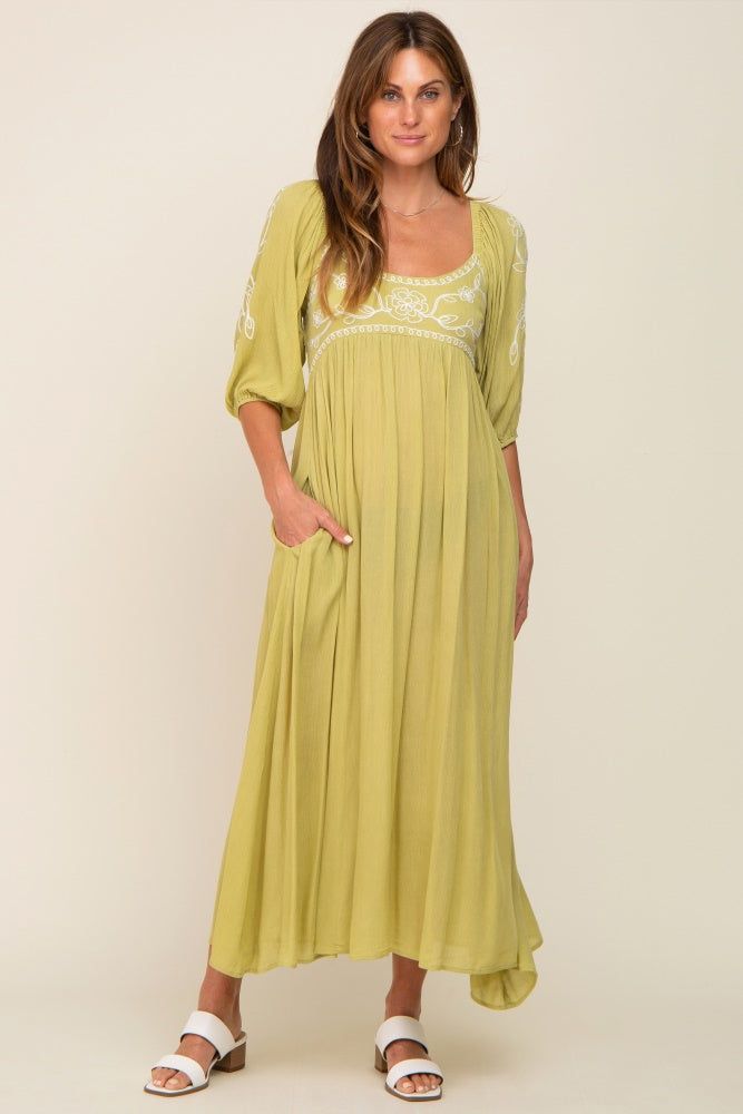 Green 3/4 Sleeve Embroidered Maxi Dress sold by Pinkblush