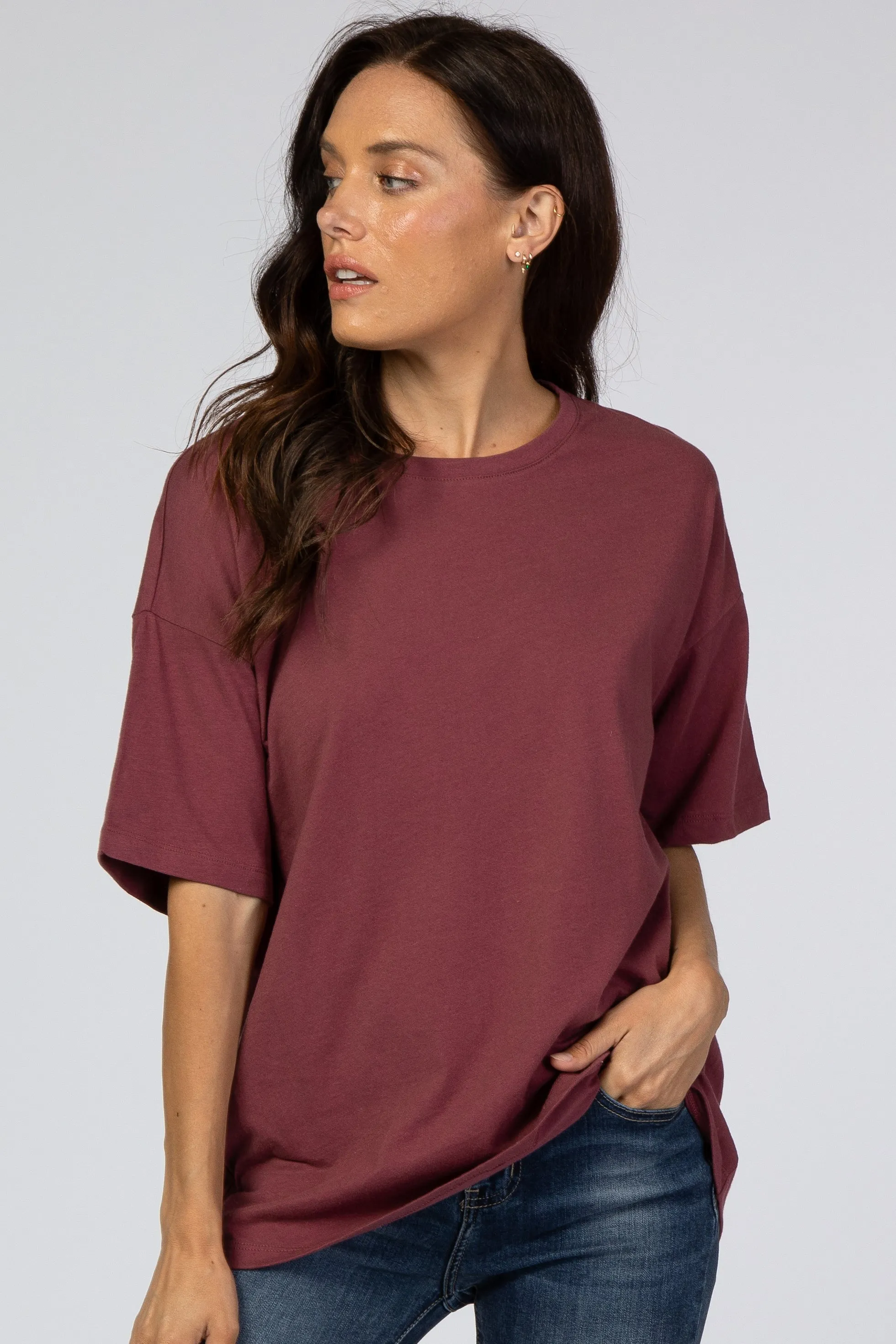 Burgundy Basic Short Sleeve Maternity Tee sold by Pinkblush product image thumbnail 5