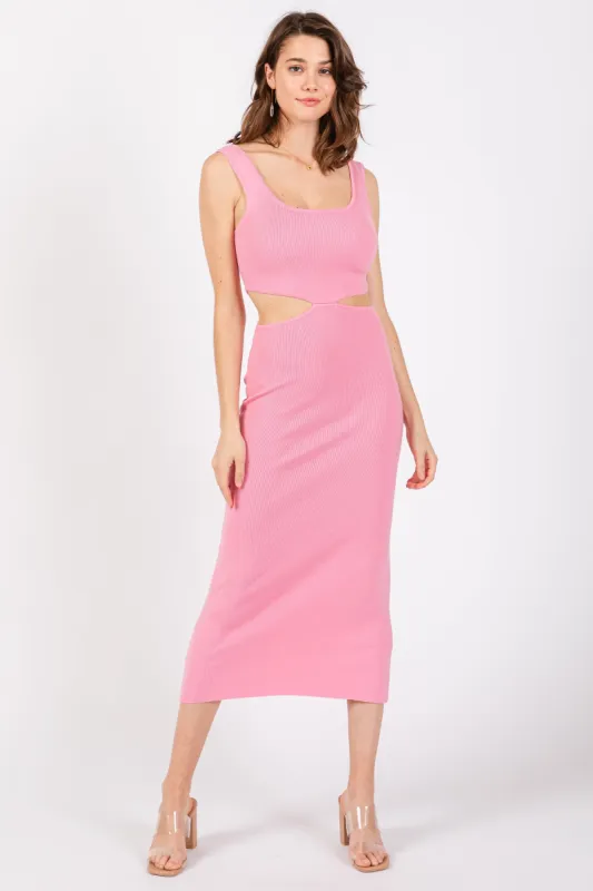 Pink Sleeveless Side Cutout Midi Dress sold by Pinkblush