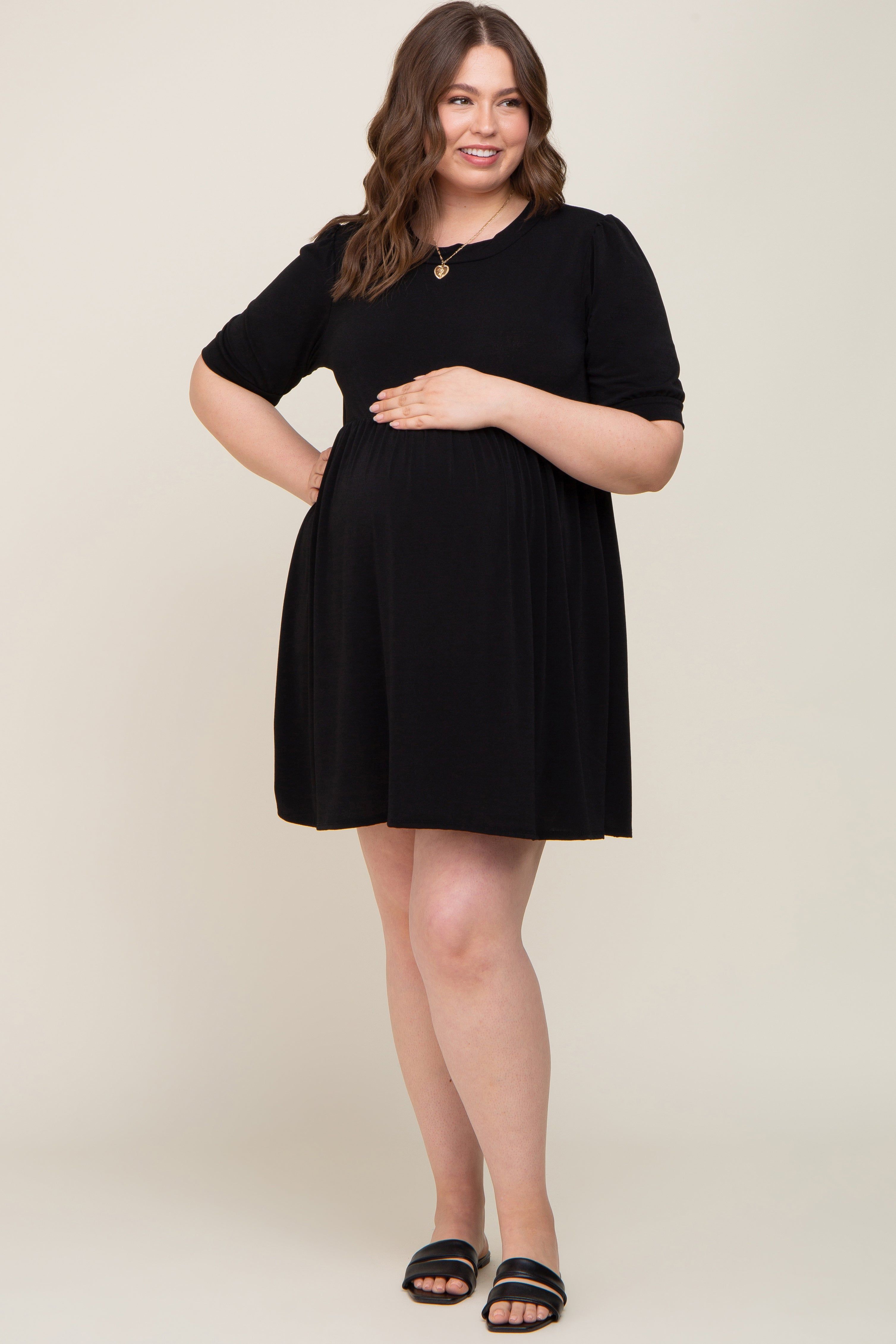 Black High Neck Puff Sleeve Maternity Plus Dress sold by Pinkblush product image thumbnail 4