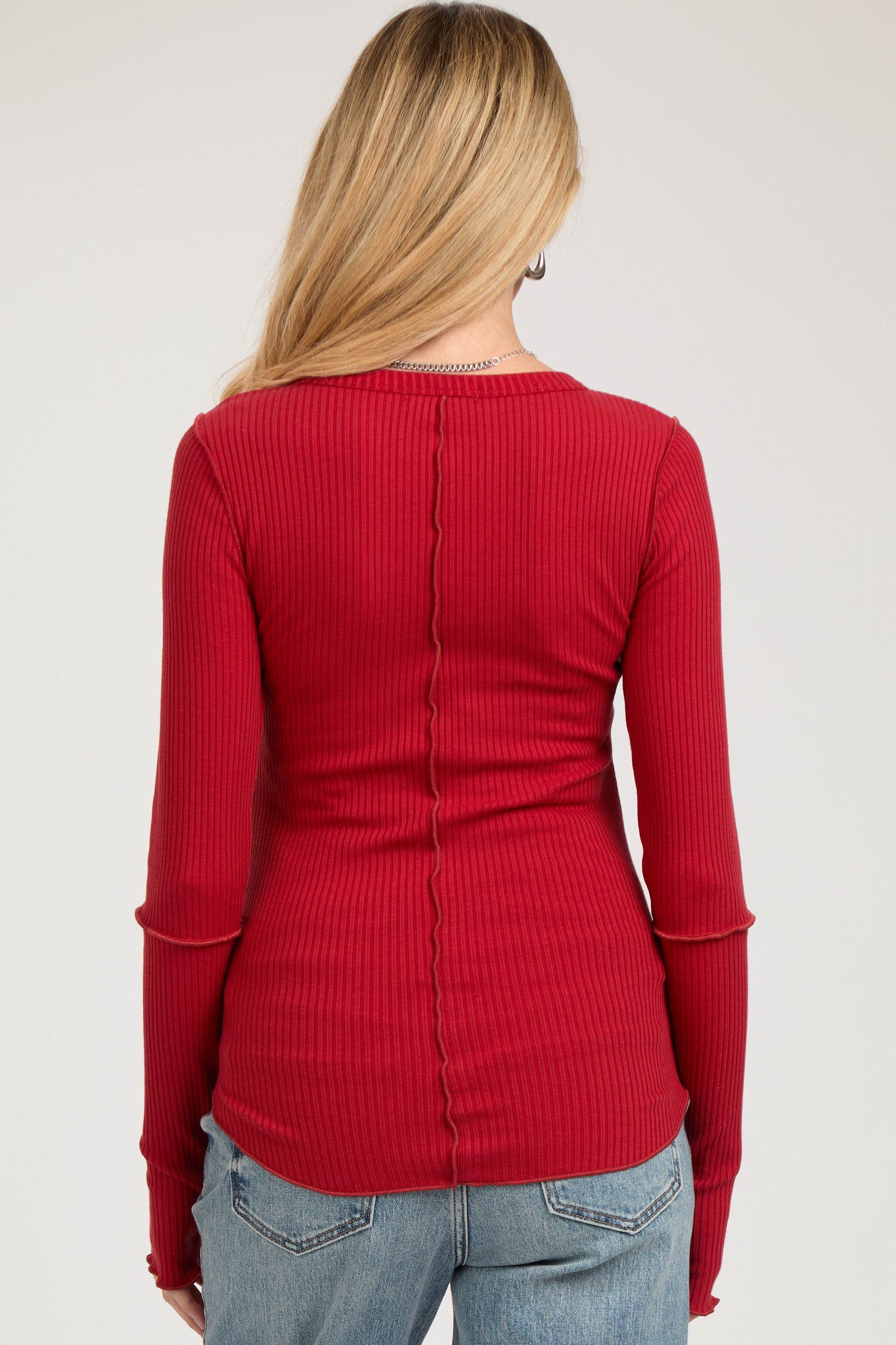 Red Ribbed Maternity Long Sleeve Top sold by Pinkblush product image thumbnail 3