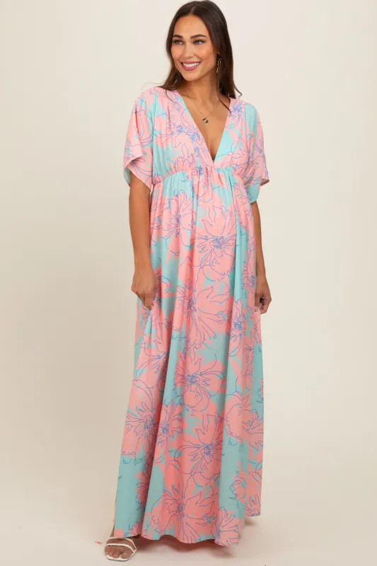 Salmon Floral Back Cutout Maternity Maxi Dress sold by Pinkblush