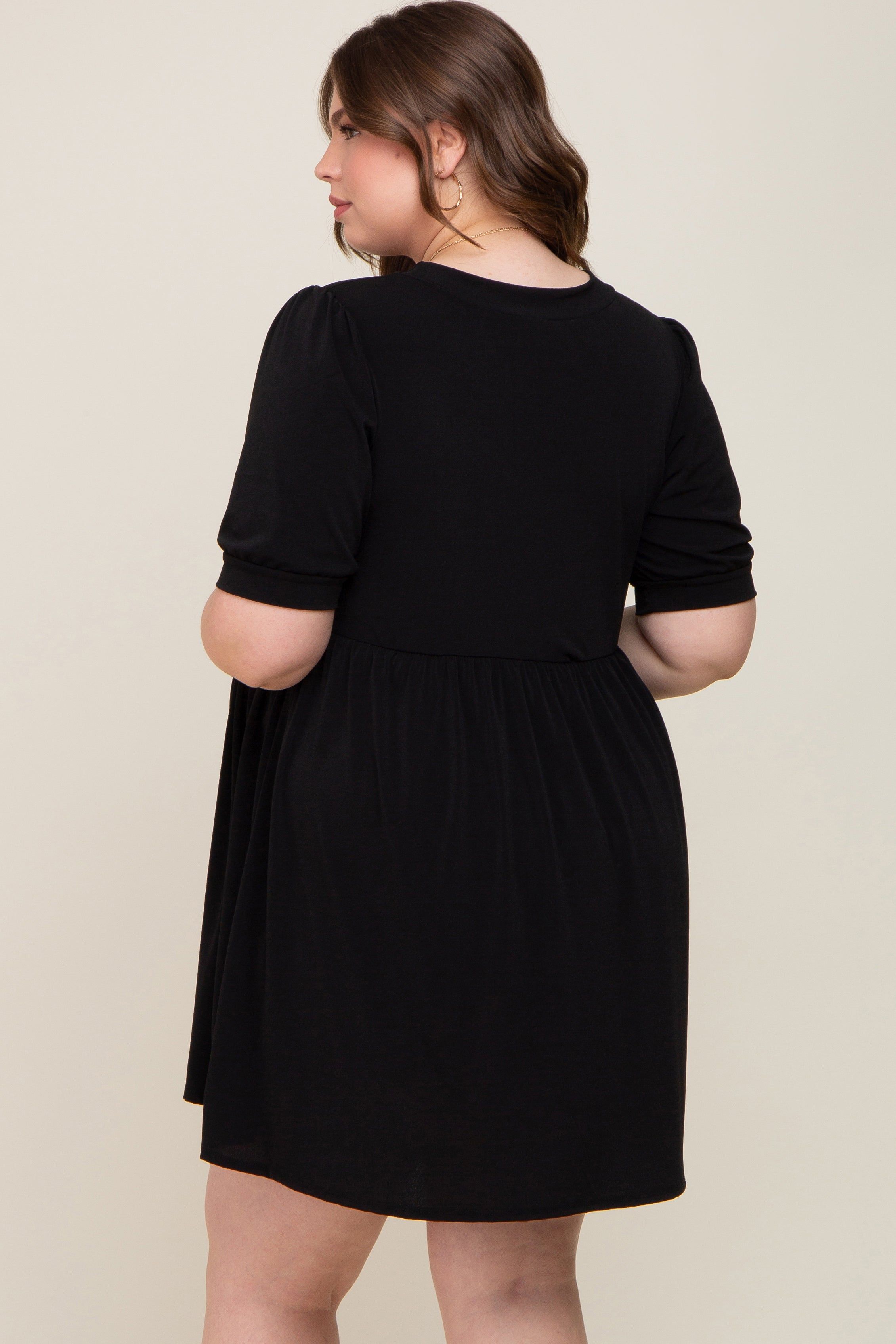 Black High Neck Puff Sleeve Maternity Plus Dress sold by Pinkblush product image thumbnail 3