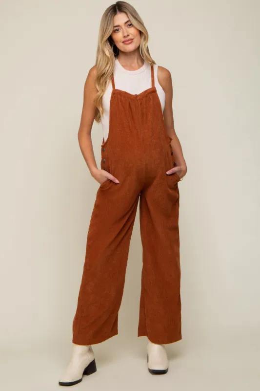 Rust Corduroy Wide Leg Maternity Overalls sold by Pinkblush