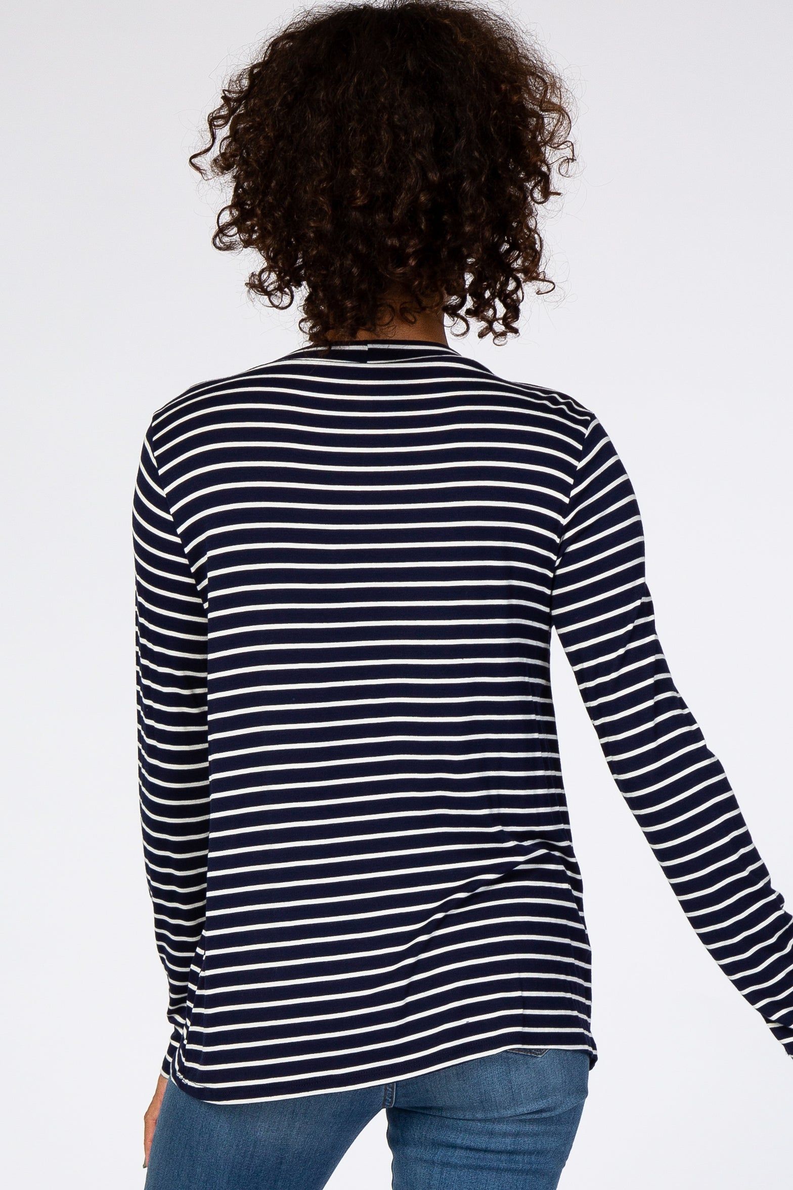 Navy Blue Striped Layered Front Long Sleeve Nursing Top sold by Pinkblush product image thumbnail 3