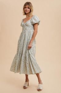Mint Daffodil Cotton Floral Sweetheart Maxi Dress sold by Pinkblush