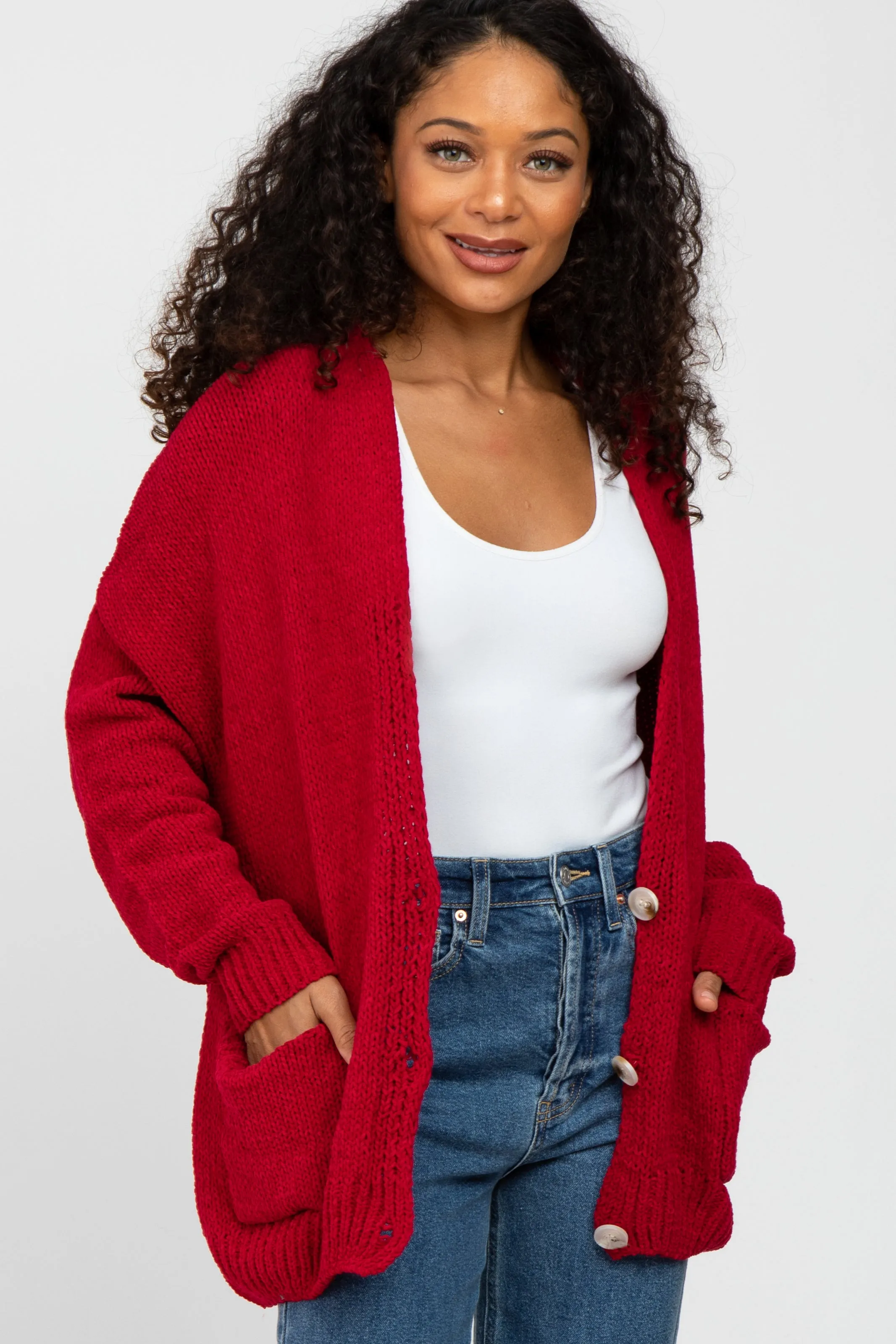 Red Oversized Deep V-Neck Cardigan sold by Pinkblush product image thumbnail 3