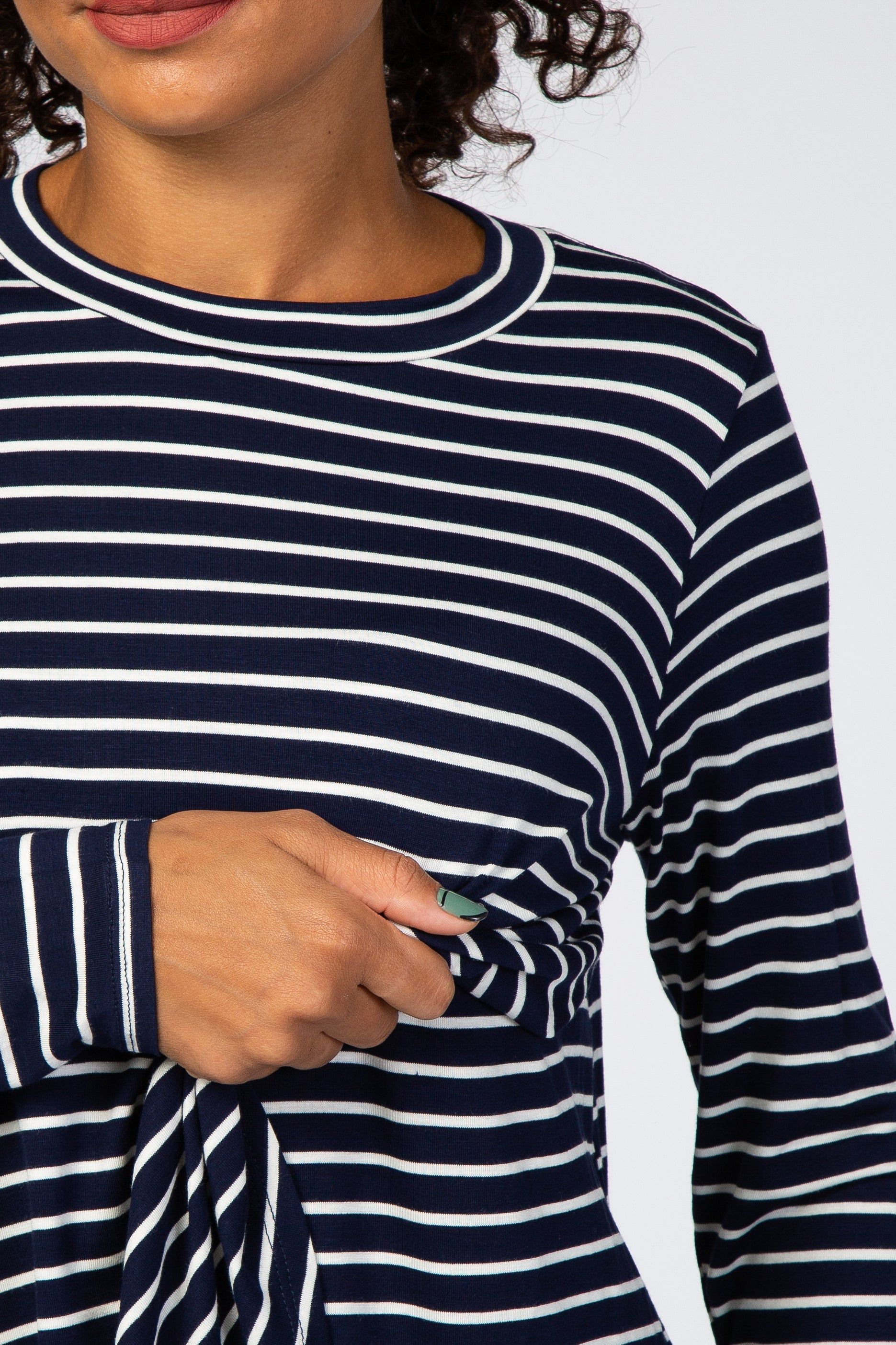 Navy Blue Striped Layered Front Long Sleeve Nursing Top sold by Pinkblush product image thumbnail 4