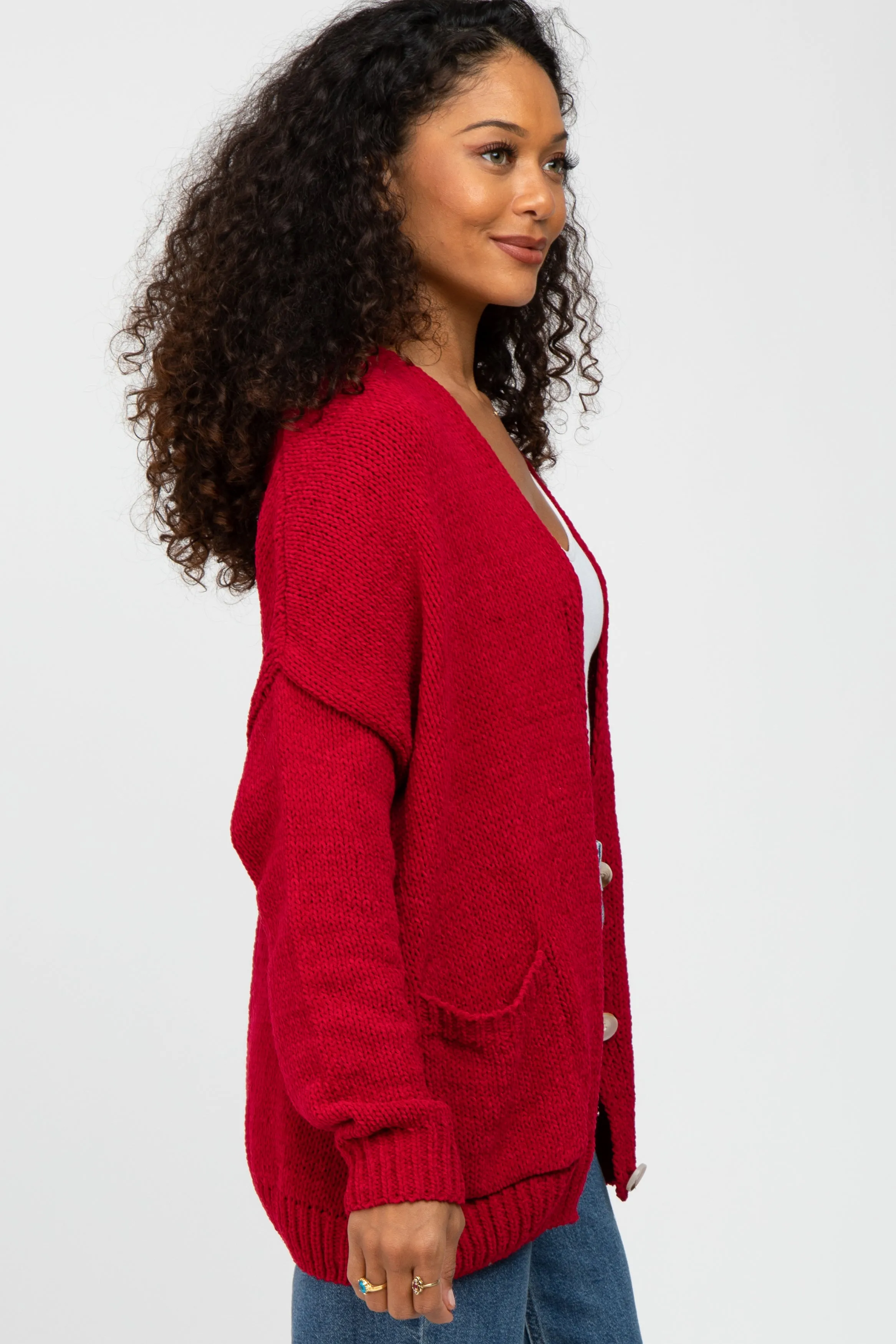 Red Oversized Deep V-Neck Cardigan sold by Pinkblush product image thumbnail 4