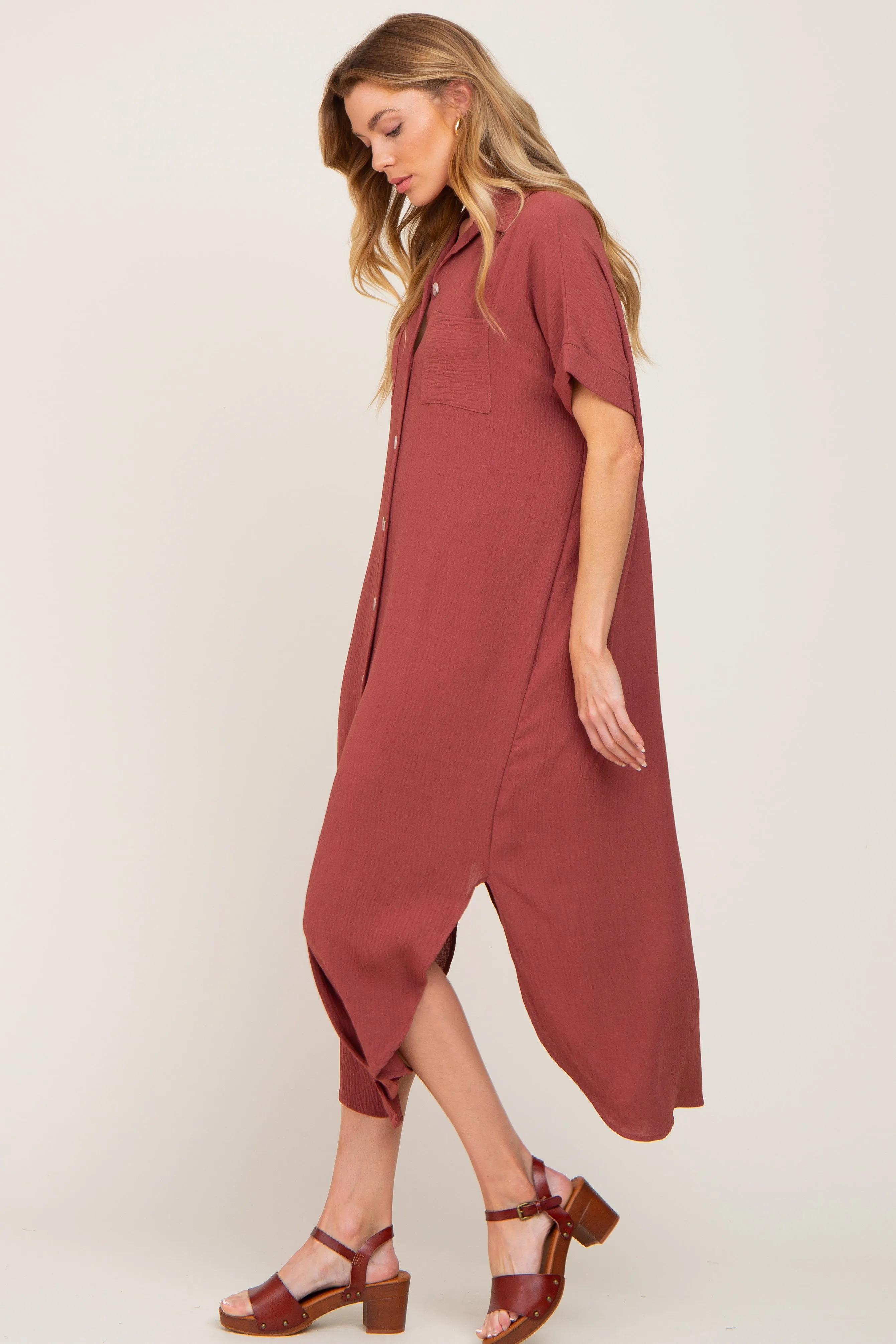 Rust Button Down Hi Low Maxi Dress sold by Pinkblush product image thumbnail 2