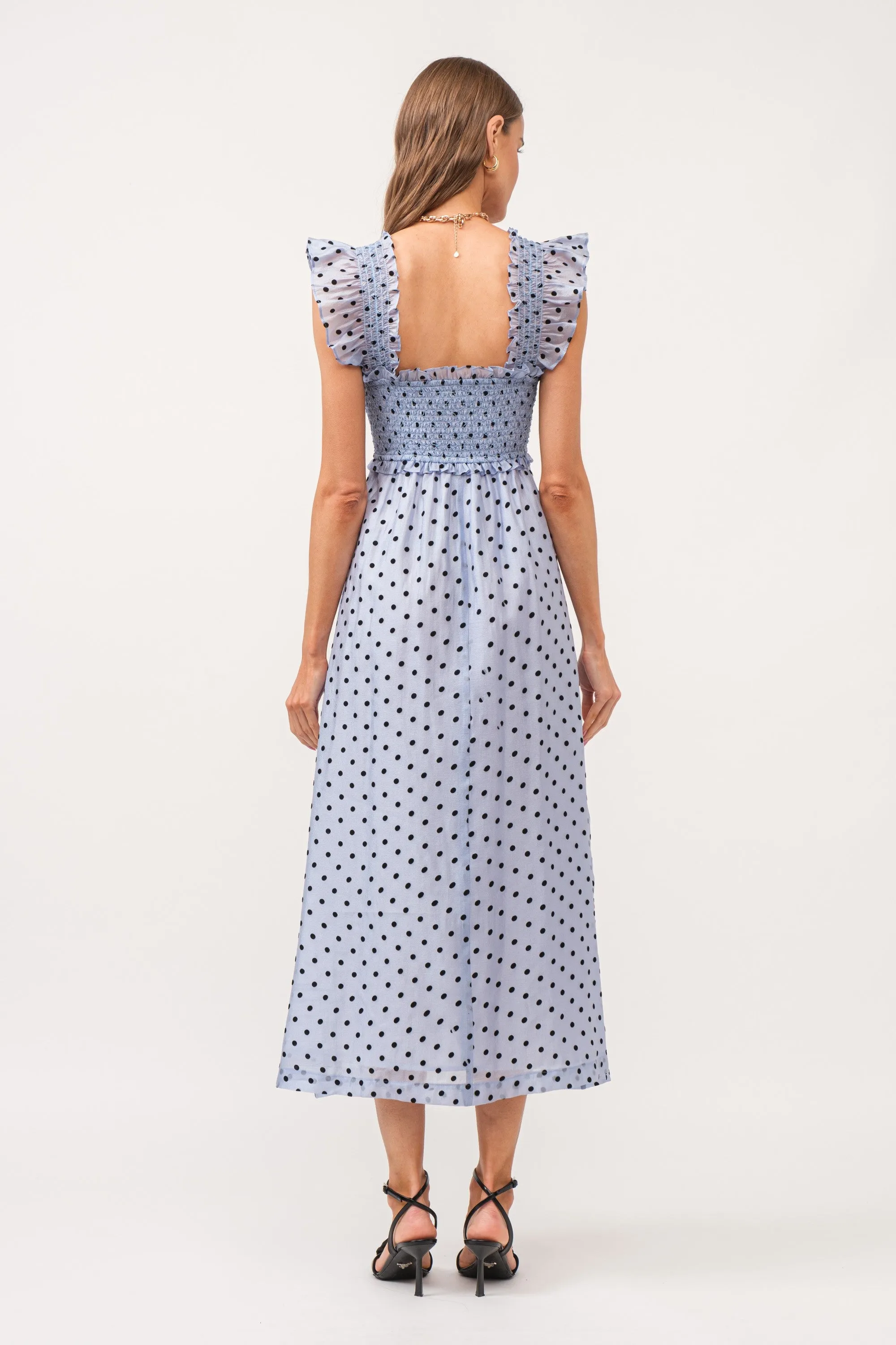 Blue Polka Dot Smocked Midi Dress sold by Pinkblush product image thumbnail 3