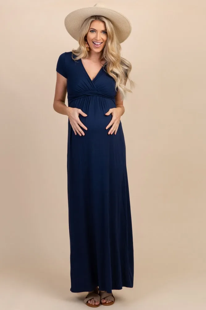 PinkBlush Navy Draped Maternity/Nursing Maxi Dress sold by Pinkblush product image thumbnail 5