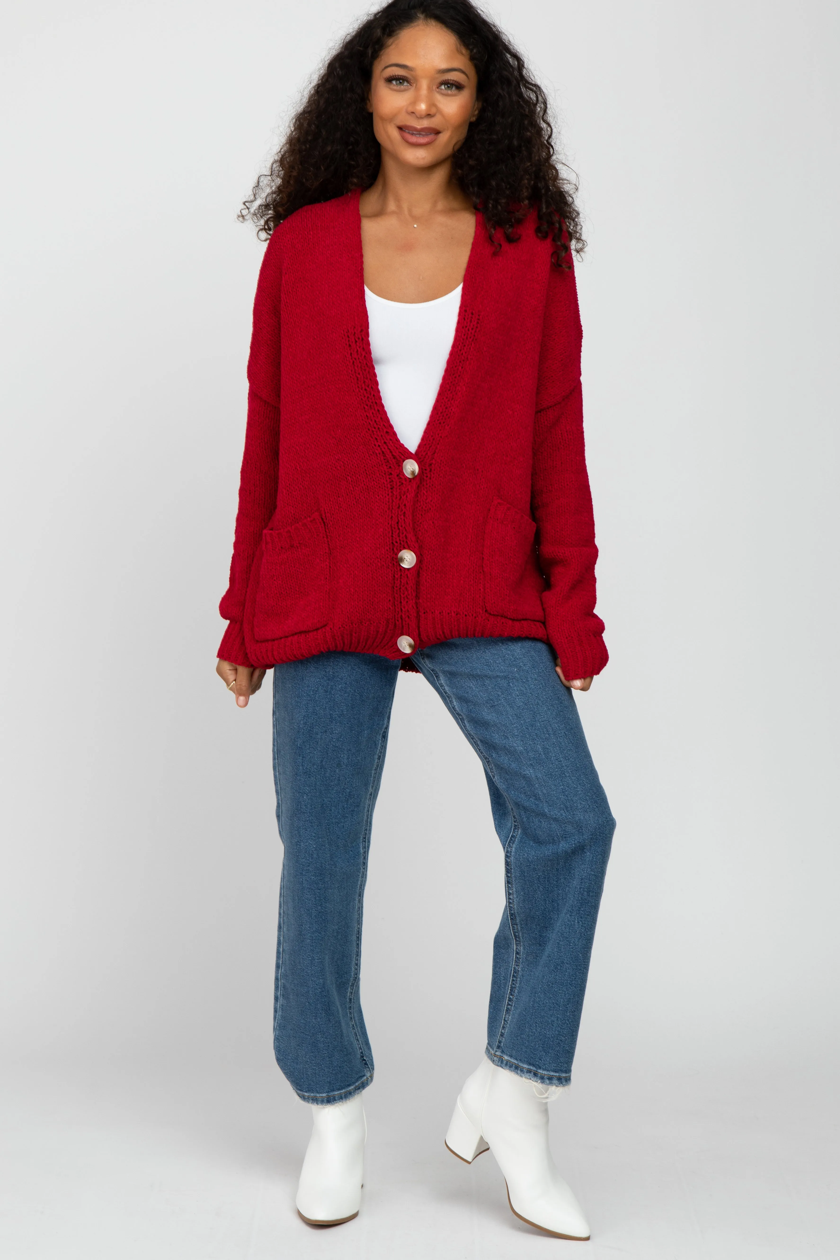 Red Oversized Deep V-Neck Cardigan sold by Pinkblush product image thumbnail 2