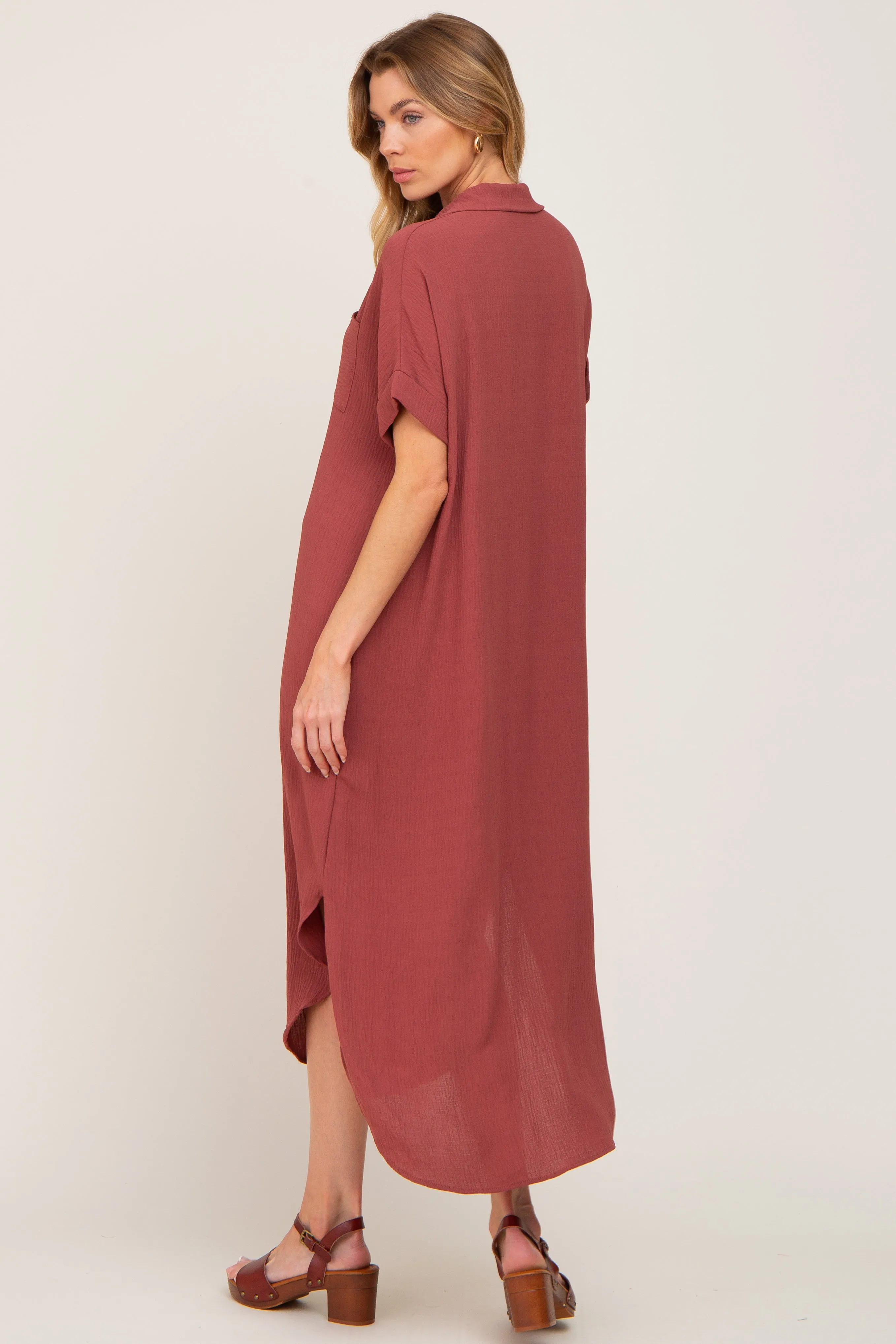 Rust Button Down Hi Low Maxi Dress sold by Pinkblush product image thumbnail 3