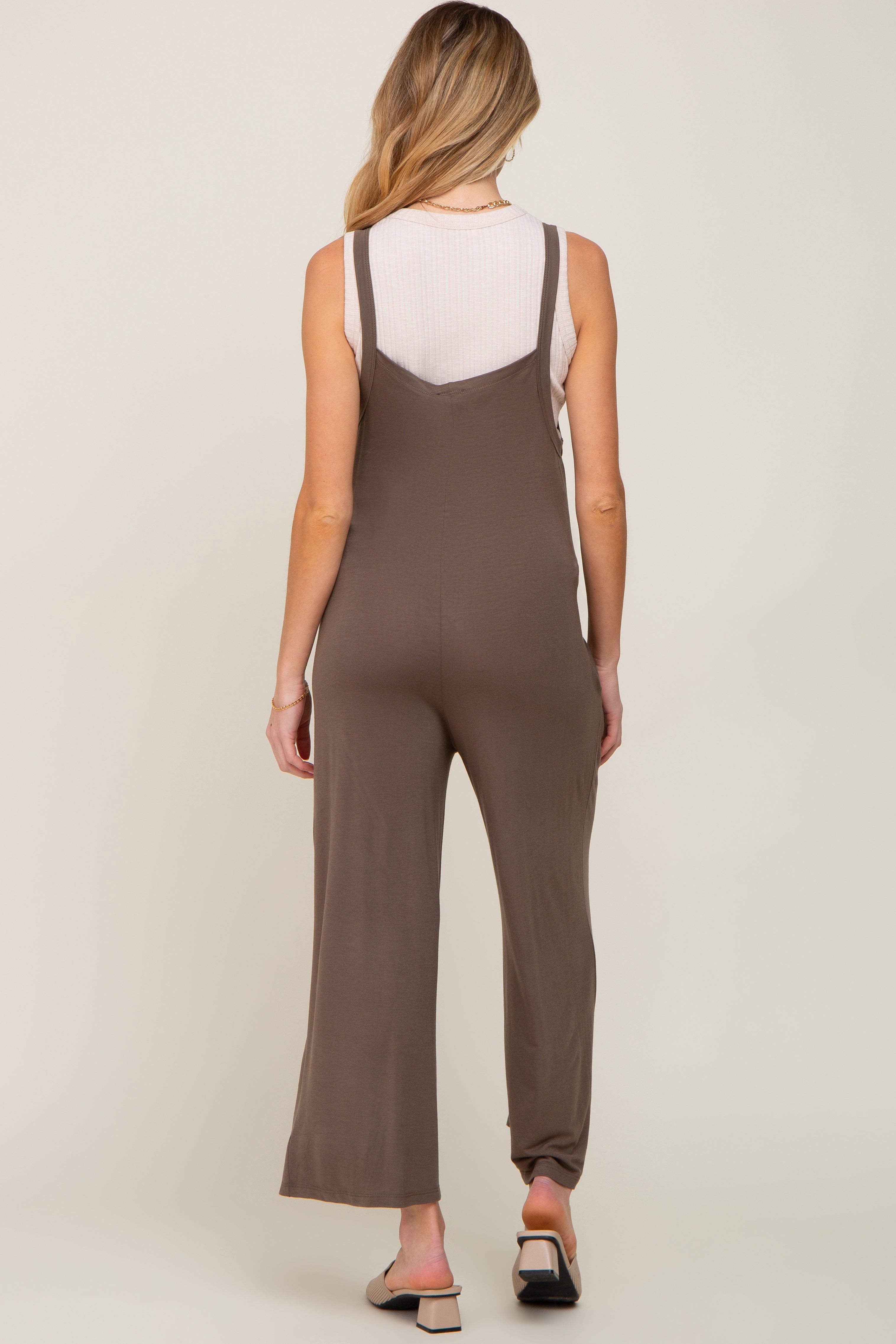Olive Sleeveless Pocketed Wide Leg Maternity Jumpsuit sold by Pinkblush product image thumbnail 3