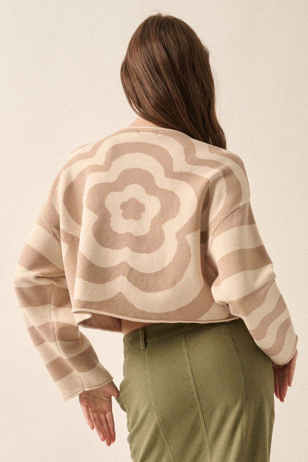 Sand Floral Striped Knit Loose-Fit Sweater sold by Pinkblush product image thumbnail 3