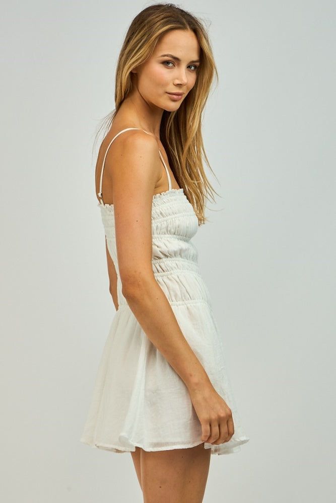 White Square Neck Sleeveless Button Smoked Mini Dress sold by Pinkblush product image thumbnail 2