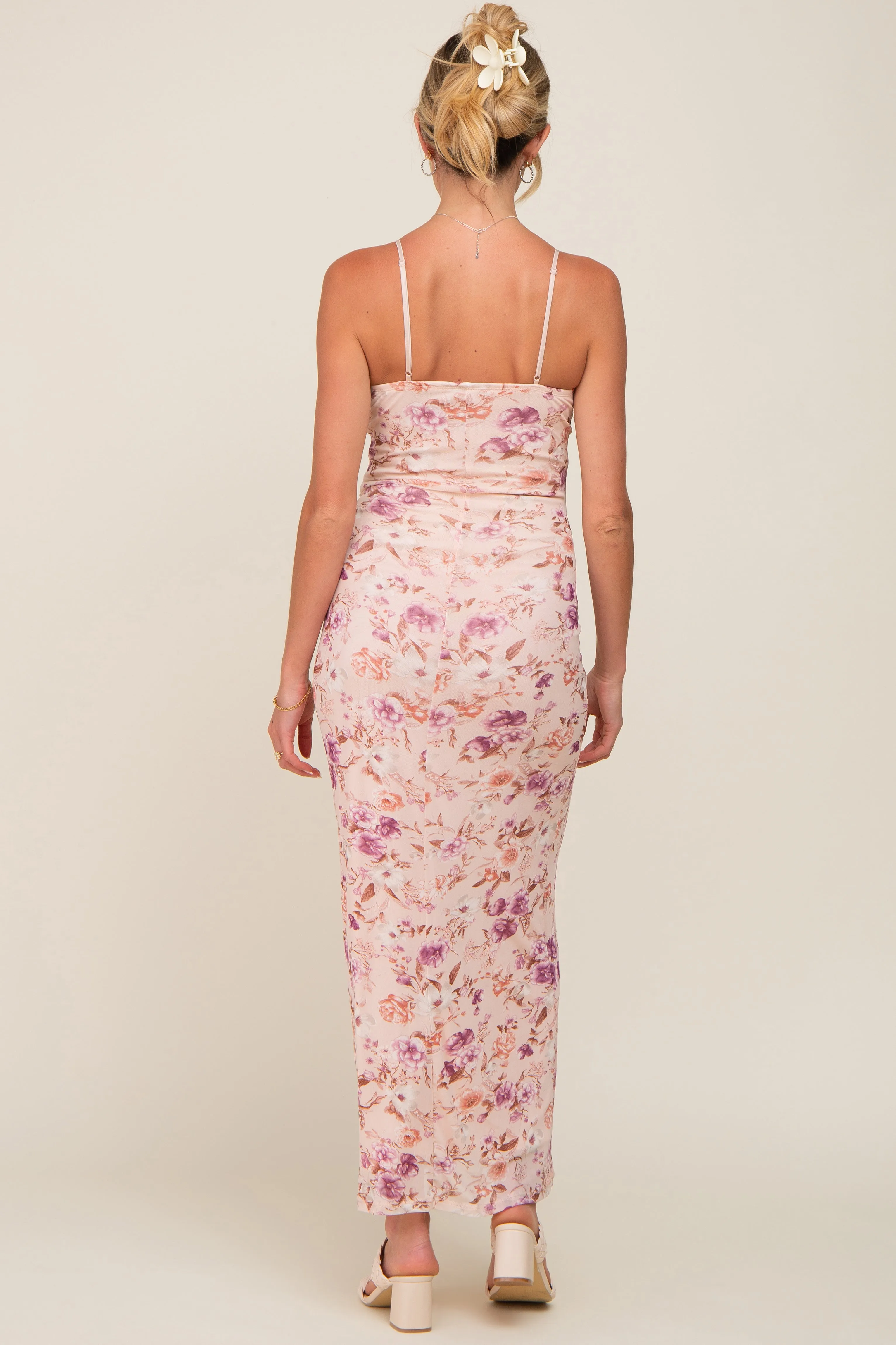 Pink Floral Mesh V-Neck Maternity Maxi Dress sold by Pinkblush product image thumbnail 3
