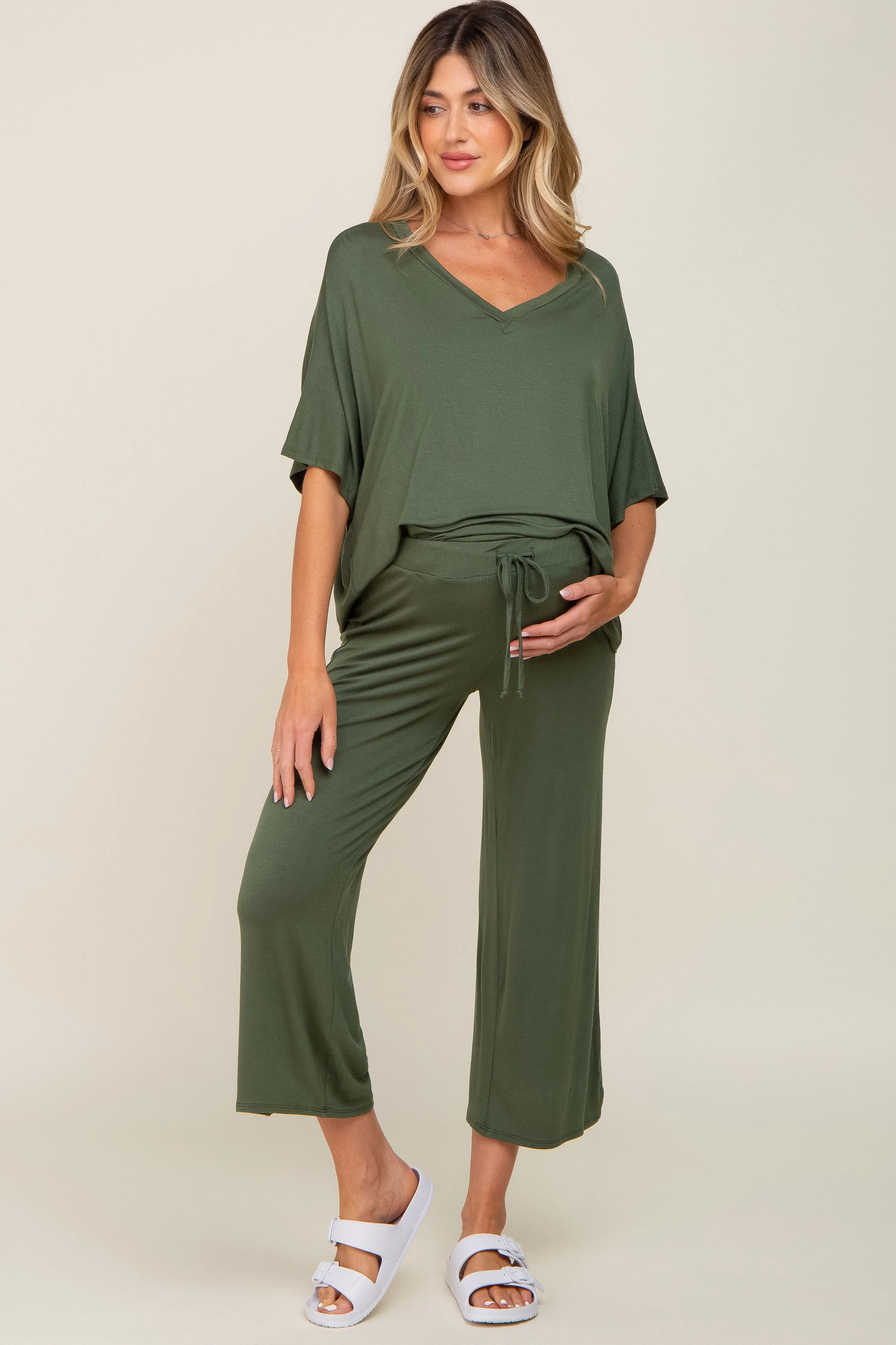 Olive Cropped Pant Maternity Set sold by Pinkblush