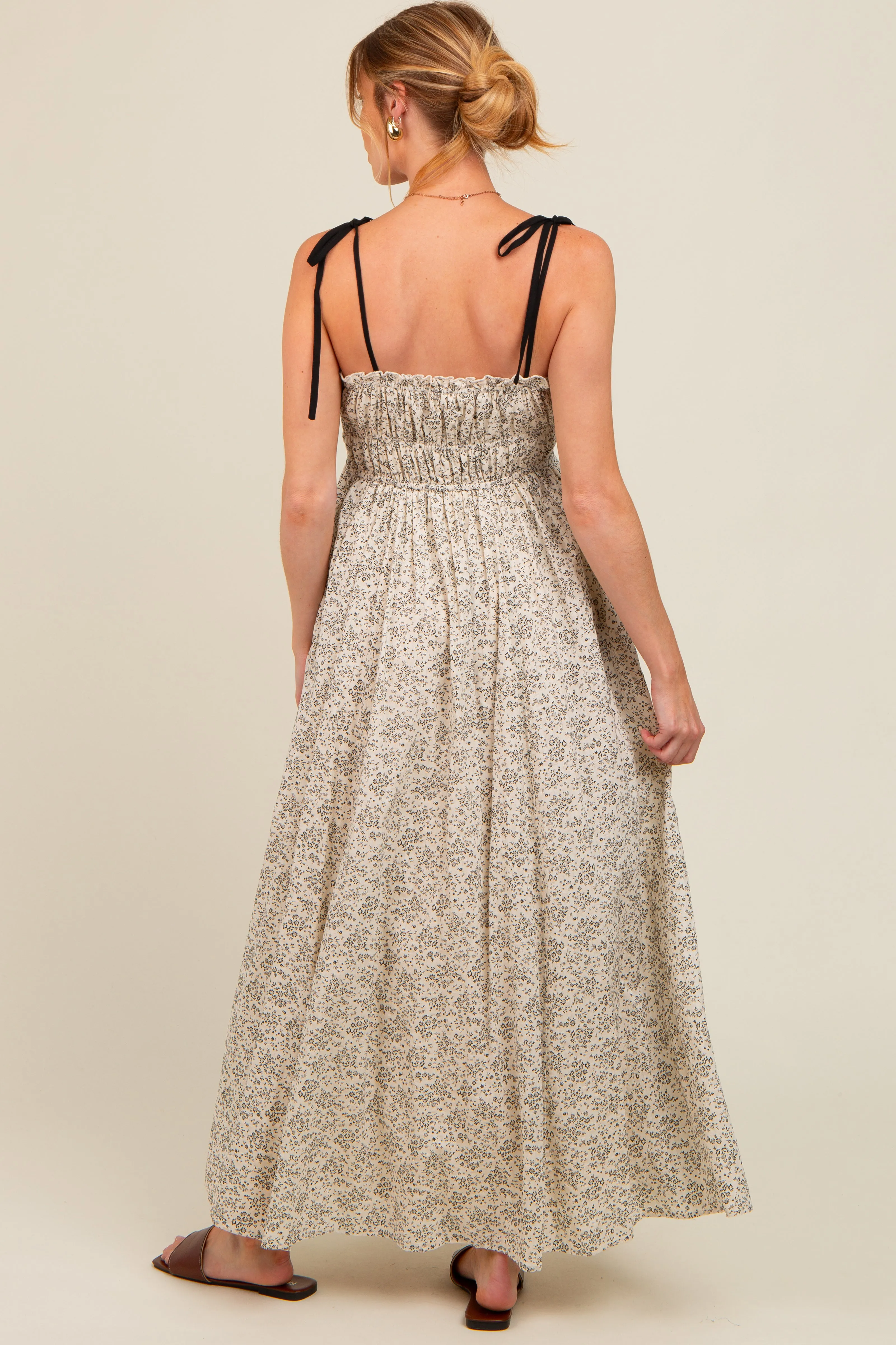 Cream Floral Contrast Ribbon Trim Maternity Maxi Dress sold by Pinkblush product image thumbnail 3