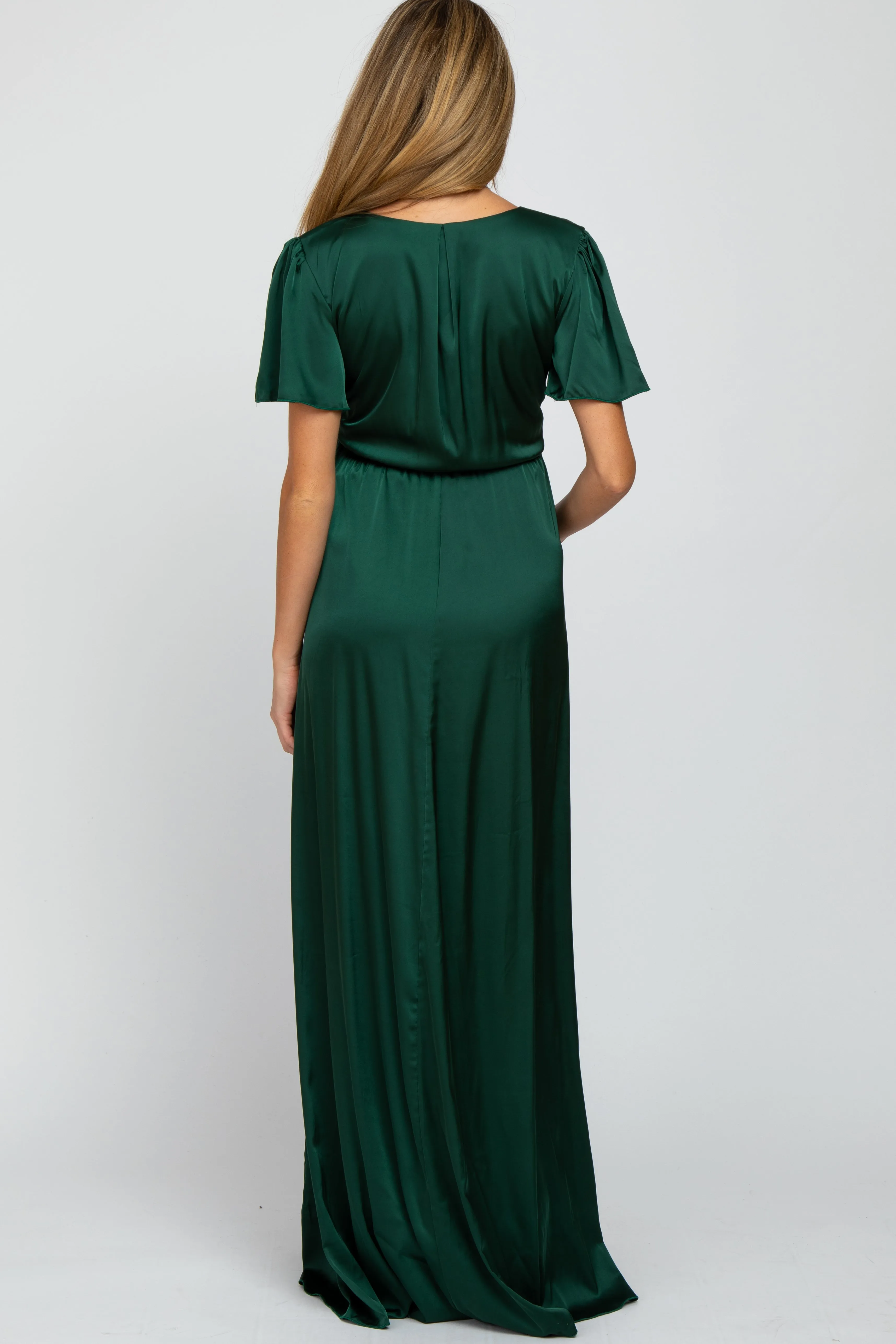 Green Side Slit Satin Maternity Maxi Dress sold by Pinkblush product image thumbnail 3