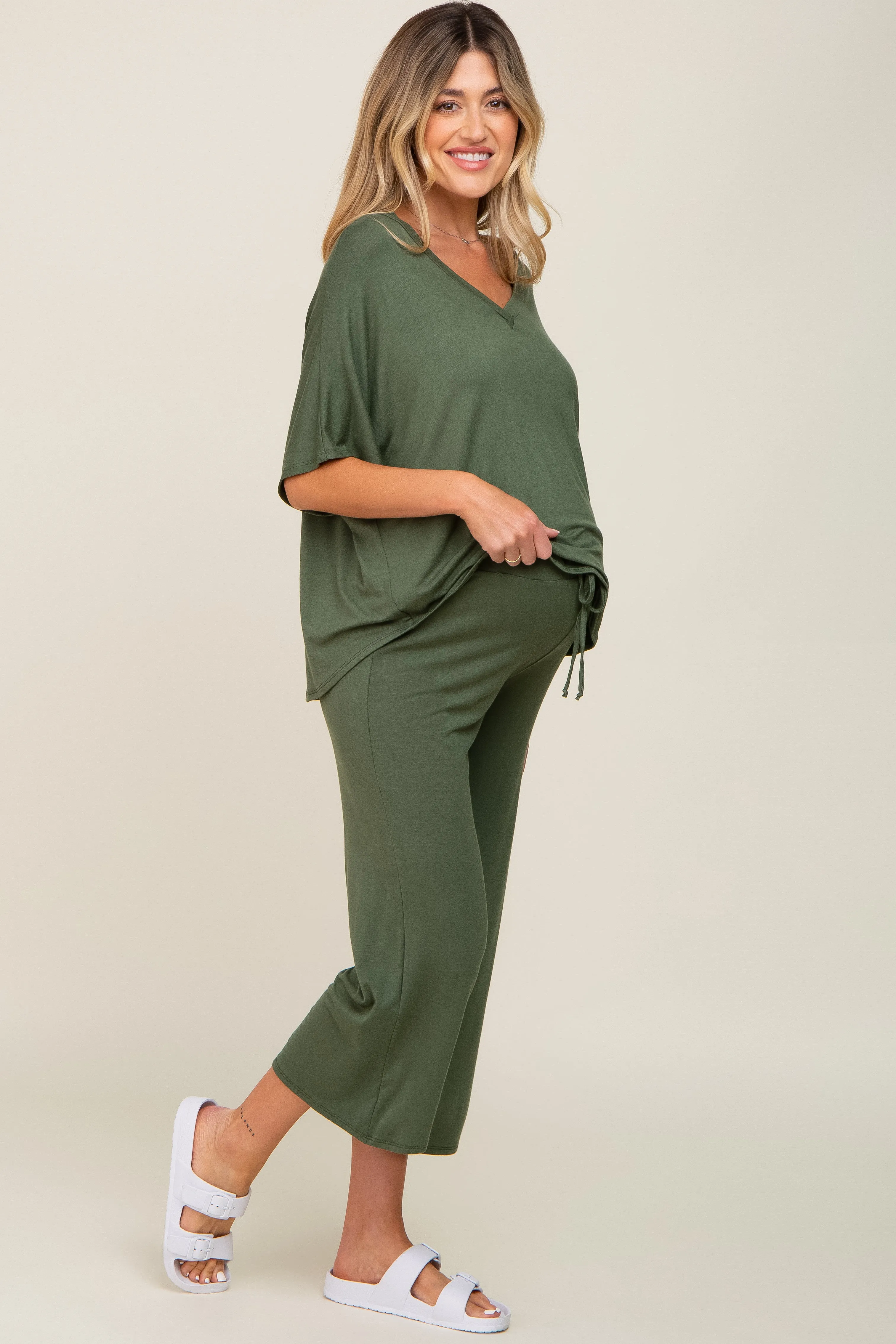Olive Cropped Pant Maternity Set sold by Pinkblush product image thumbnail 2