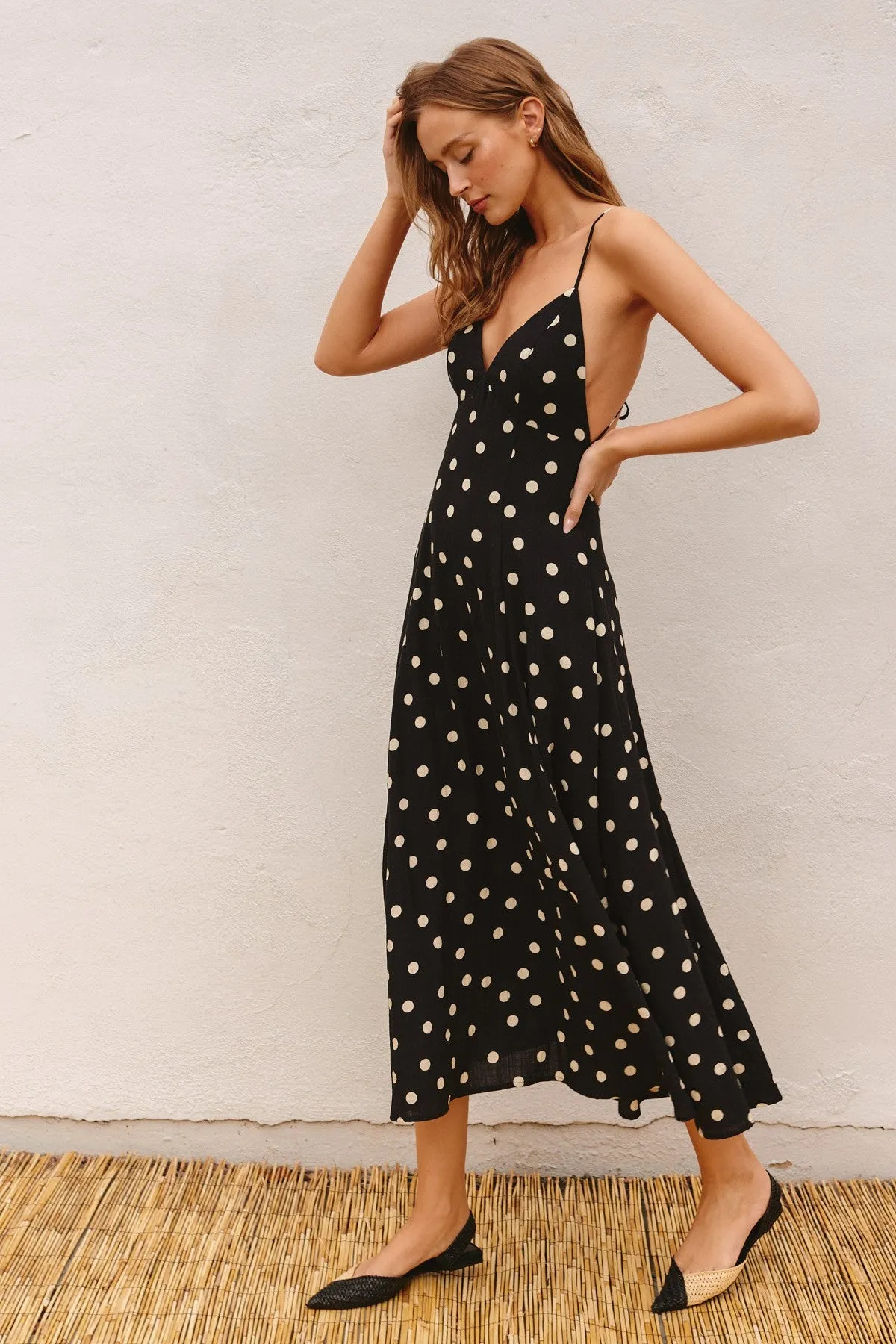 Black Polka Dot Lace Up Button Back Midi Dress sold by Pinkblush product image thumbnail 2