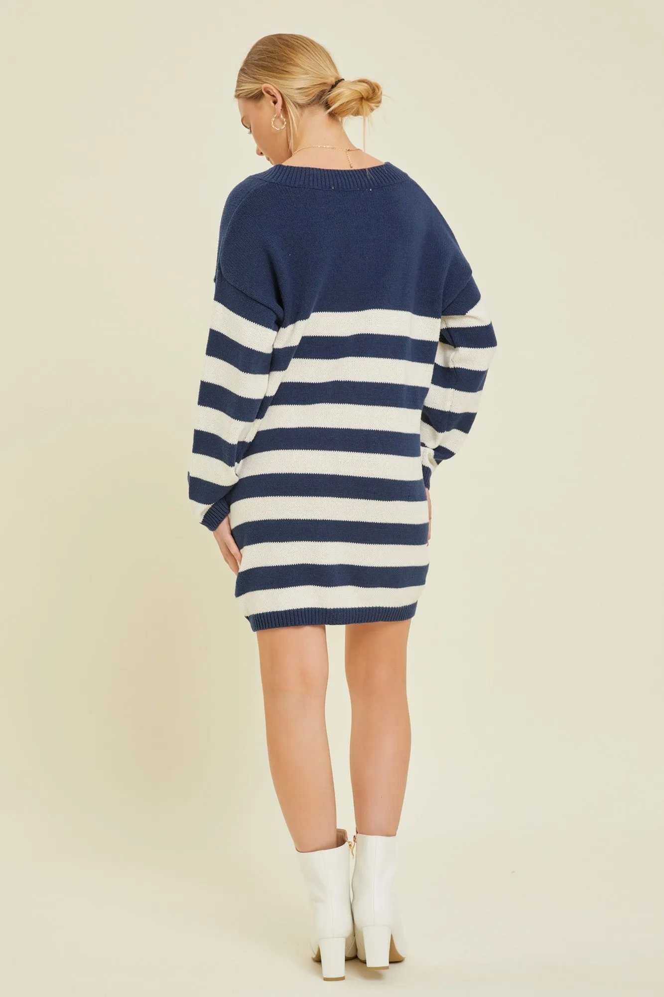 Navy Striped V-Neck Sweater Dress sold by Pinkblush product image thumbnail 3