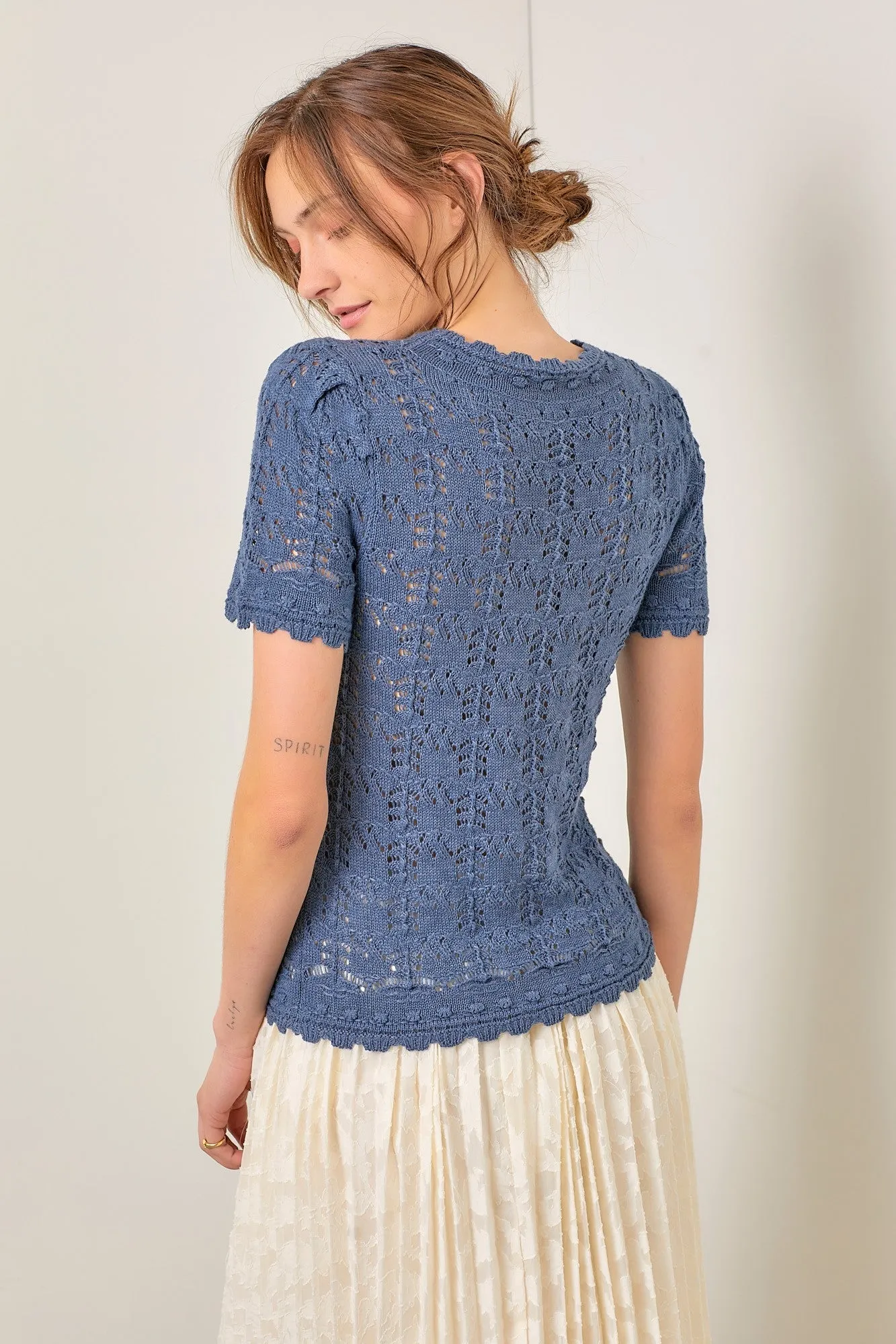 Dusty Blue Crochet Sweater Tee sold by Pinkblush product image thumbnail 5