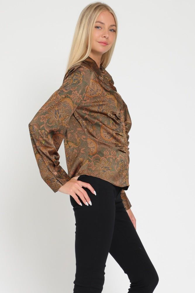 Brown Shoulder Pad Long Sleeve Shirt Top sold by Pinkblush product image thumbnail 2