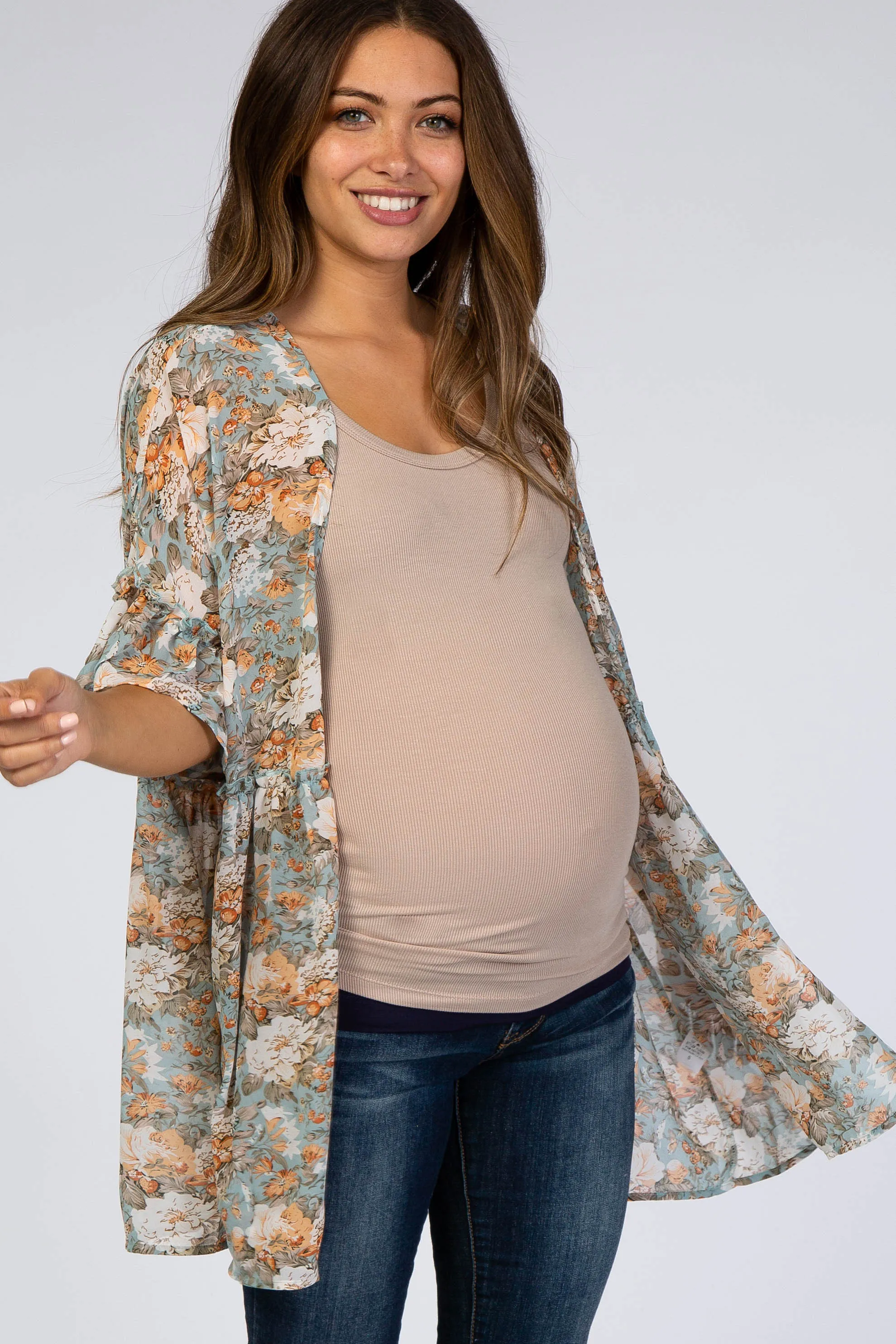 Mint Green Floral Ruffle Hem Maternity Cover Up sold by Pinkblush