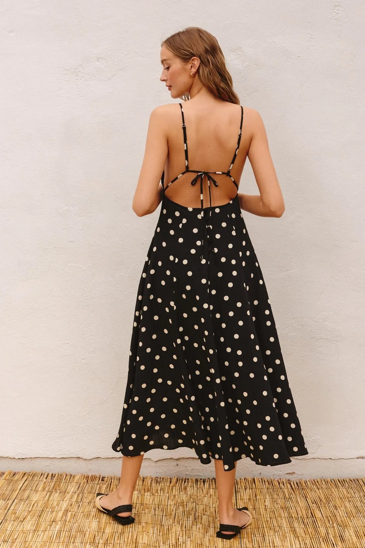 Black Polka Dot Lace Up Button Back Midi Dress sold by Pinkblush product image thumbnail 3