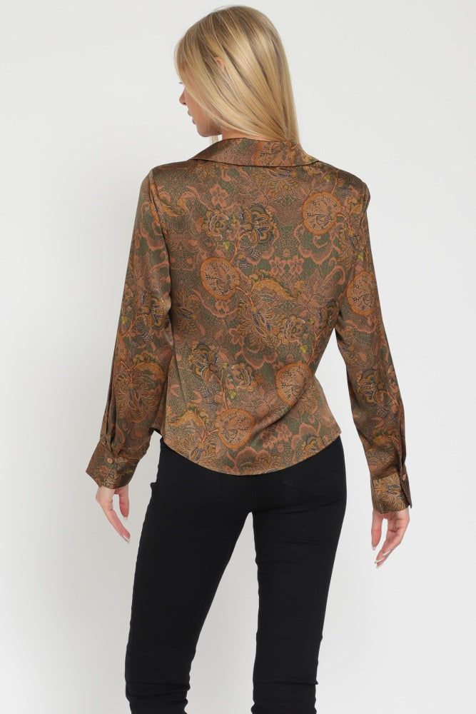 Brown Shoulder Pad Long Sleeve Shirt Top sold by Pinkblush product image thumbnail 3