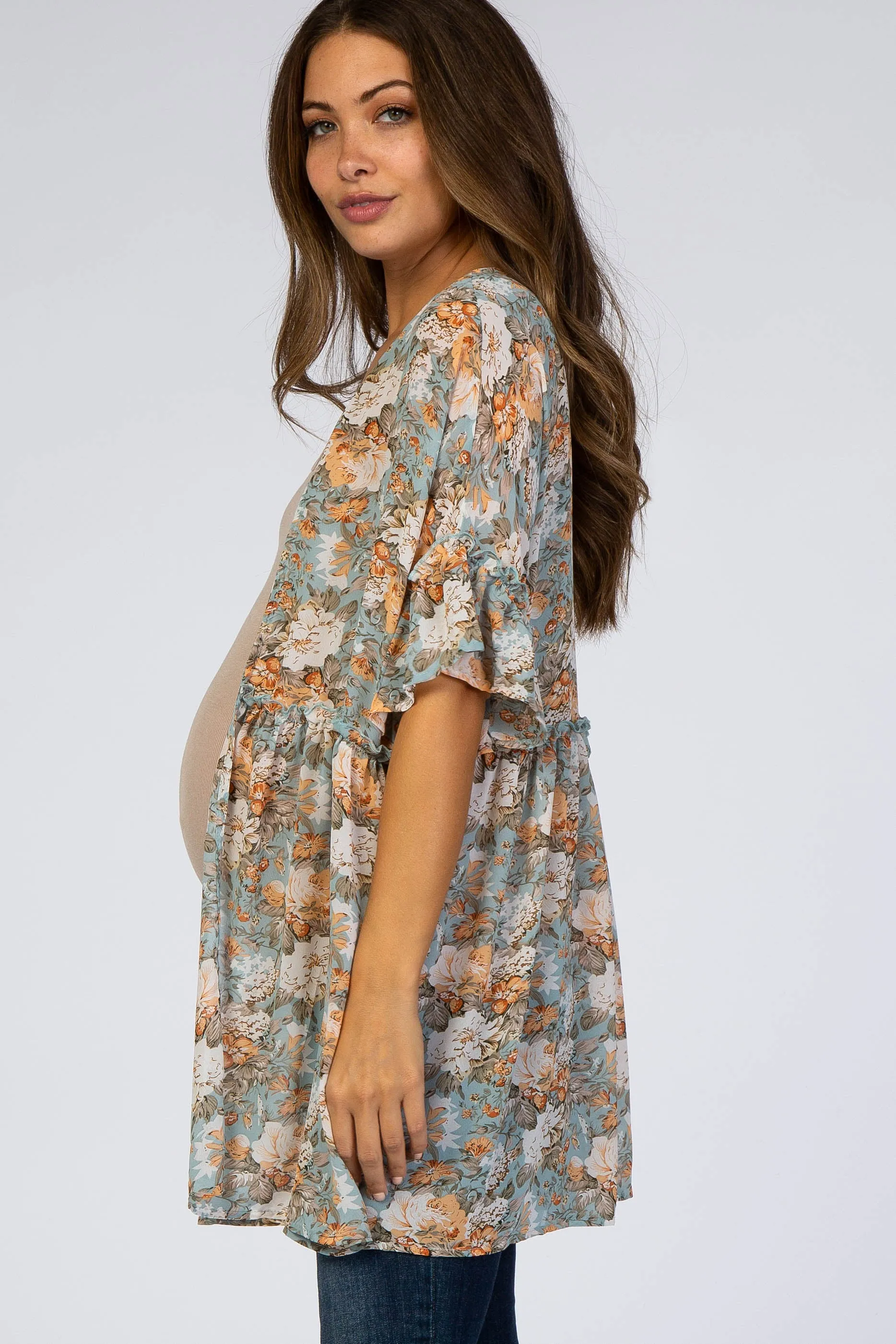 Mint Green Floral Ruffle Hem Maternity Cover Up sold by Pinkblush product image thumbnail 2