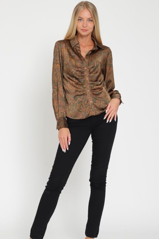 Brown Shoulder Pad Long Sleeve Shirt Top sold by Pinkblush product image thumbnail 4