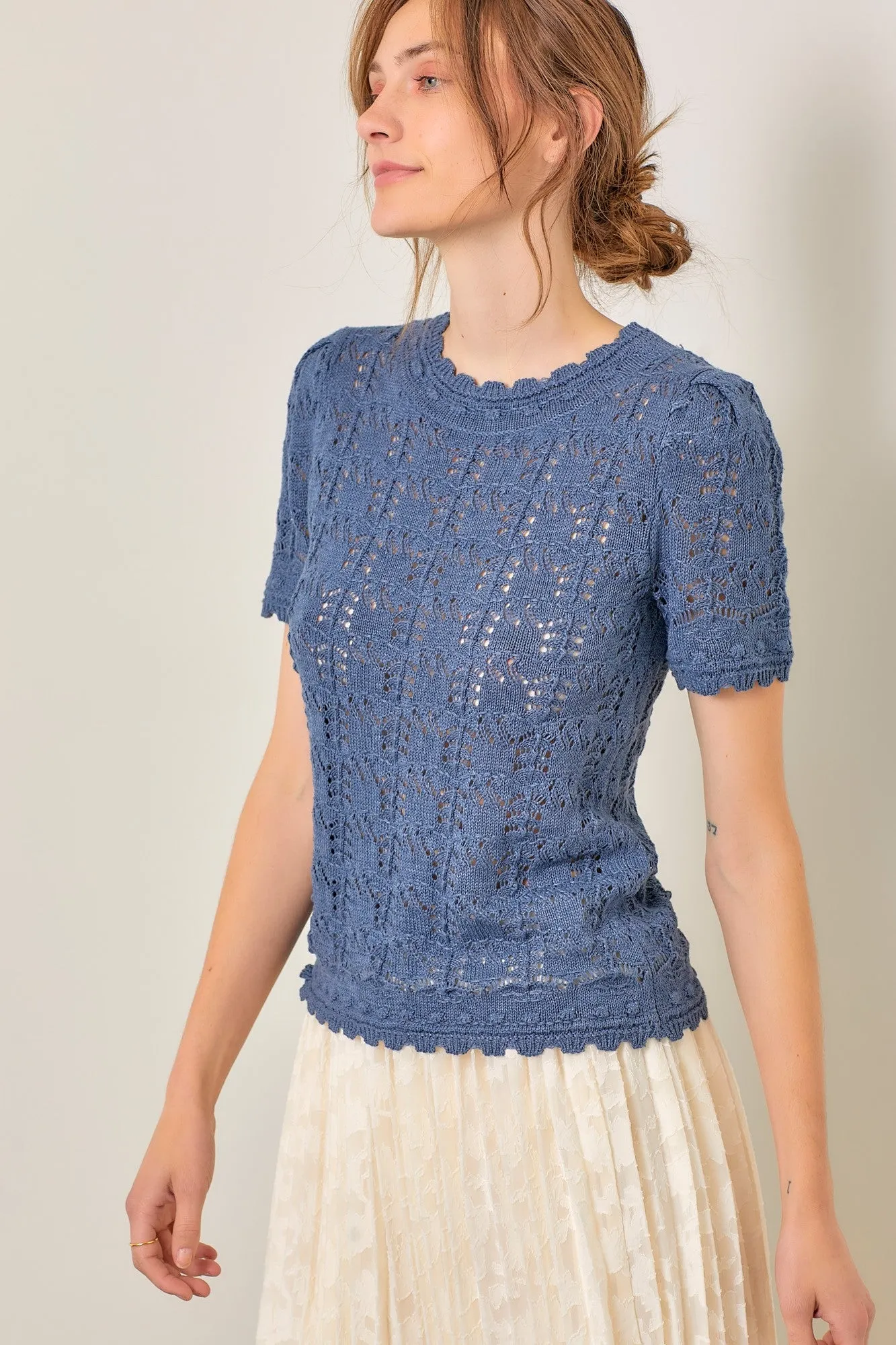 Dusty Blue Crochet Sweater Tee sold by Pinkblush product image thumbnail 4