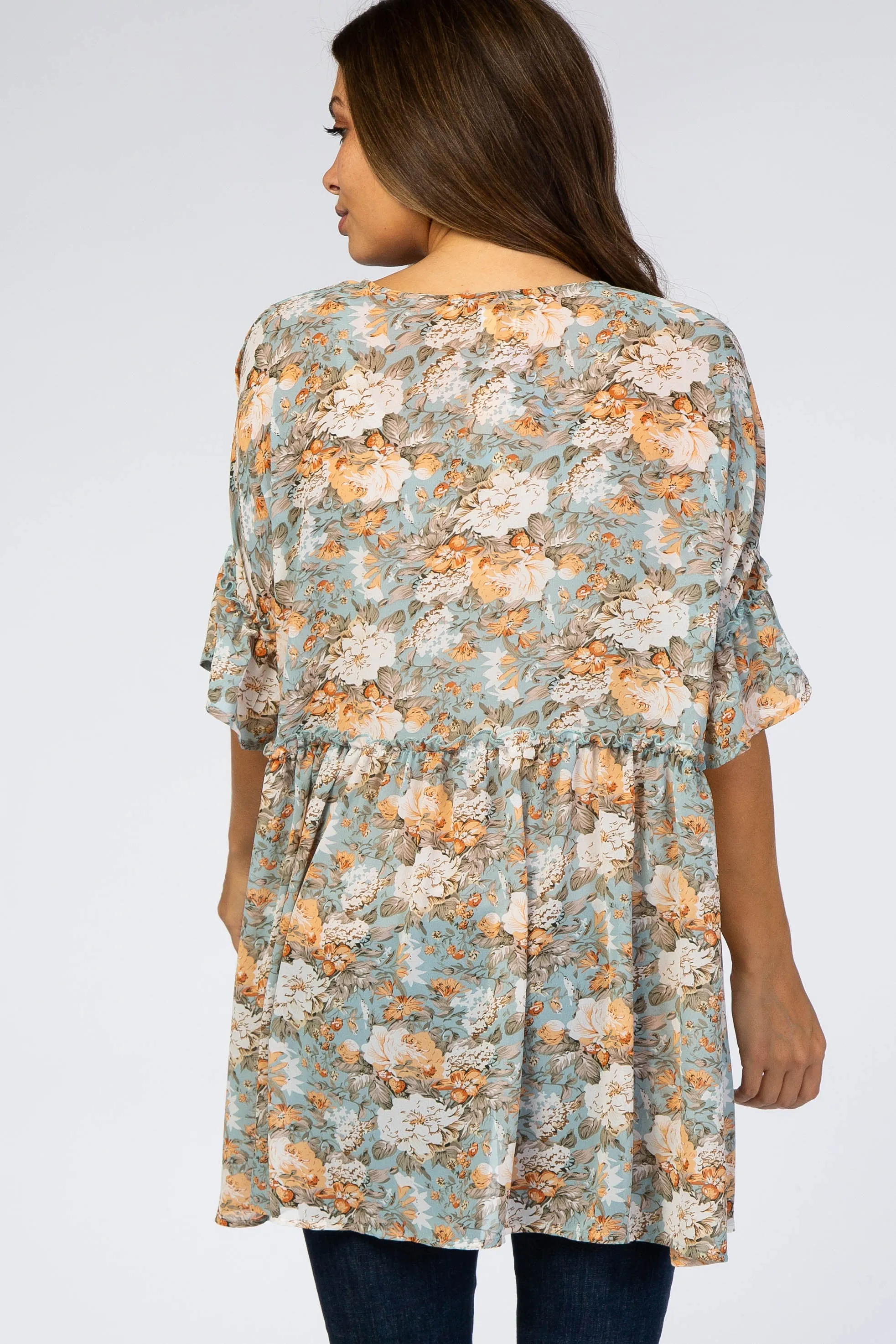Mint Green Floral Ruffle Hem Maternity Cover Up sold by Pinkblush product image thumbnail 3