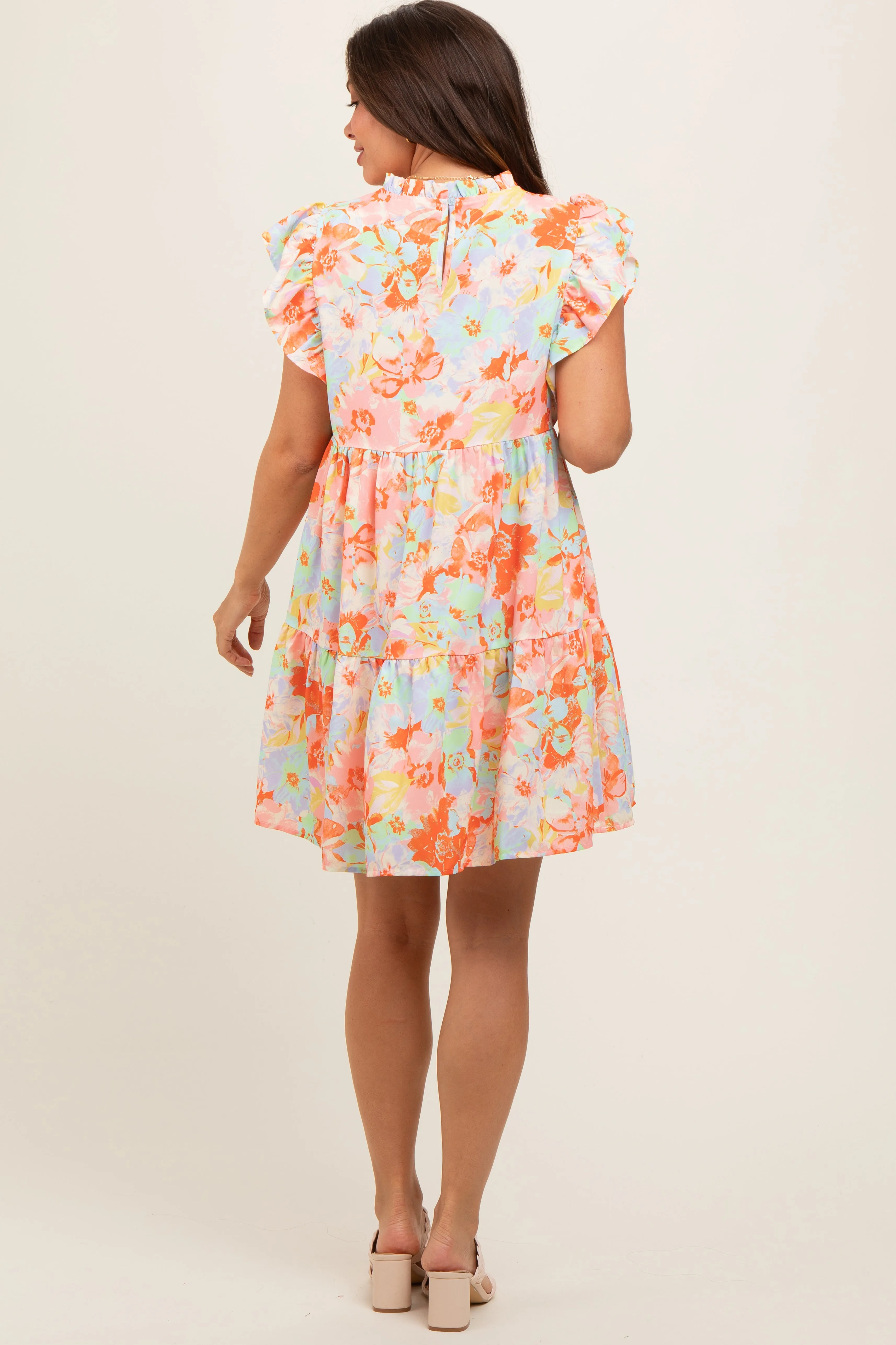 Orange Floral Ruffle Tiered Maternity Dress sold by Pinkblush product image thumbnail 2