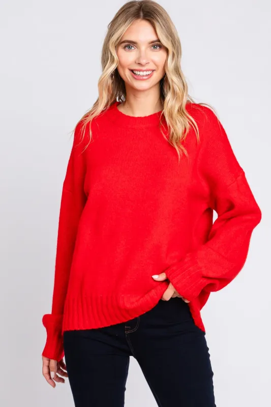 Red Ribbed Cuff Sweater sold by Pinkblush