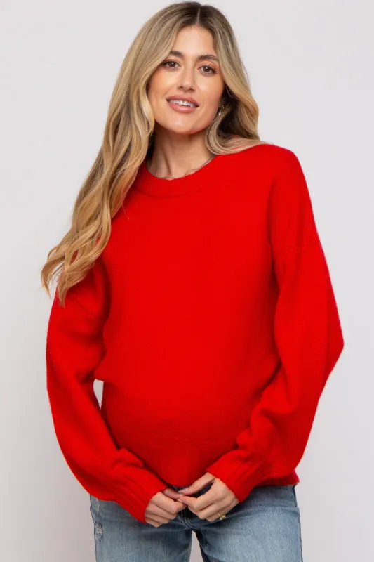 Red Ribbed Cuff Maternity Sweater sold by Pinkblush