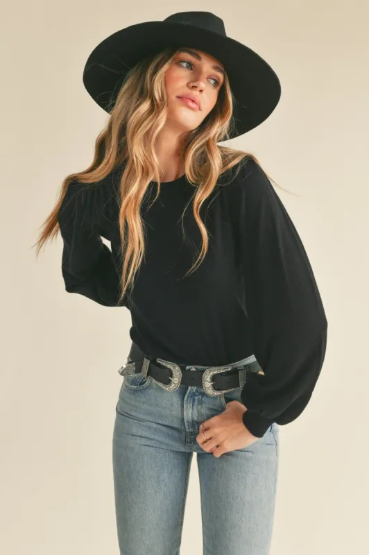 Black Pointelle Puff Sleeve Sweater sold by Pinkblush