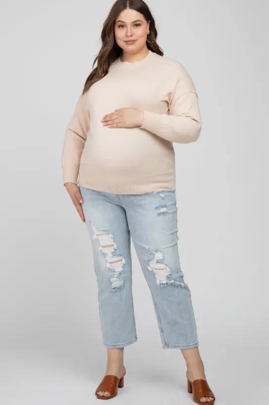 Light Blue Distressed Maternity Plus Jeans sold by Pinkblush